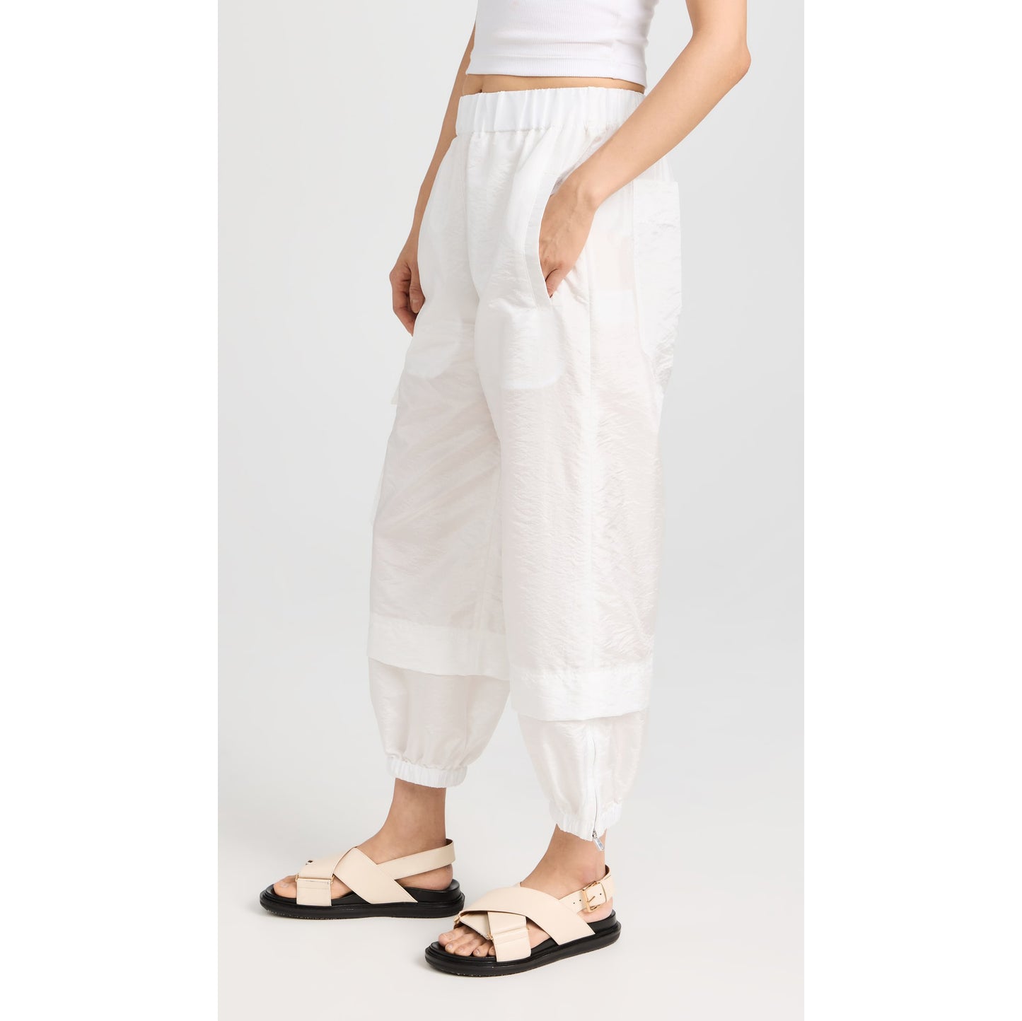 Tibi Crispy Nylon "Wilt" Jogger in White, size XL