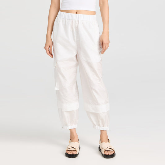 Tibi Crispy Nylon "Wilt" Jogger in White, size XL