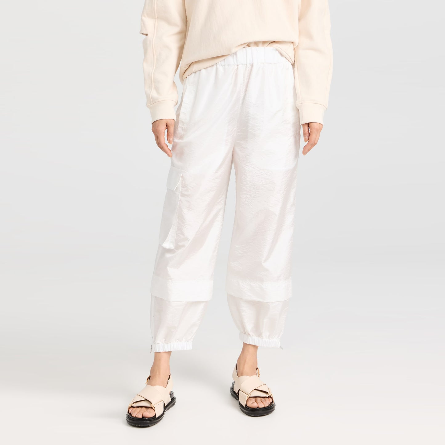 Tibi Crispy Nylon "Wilt" Jogger in White, size XL