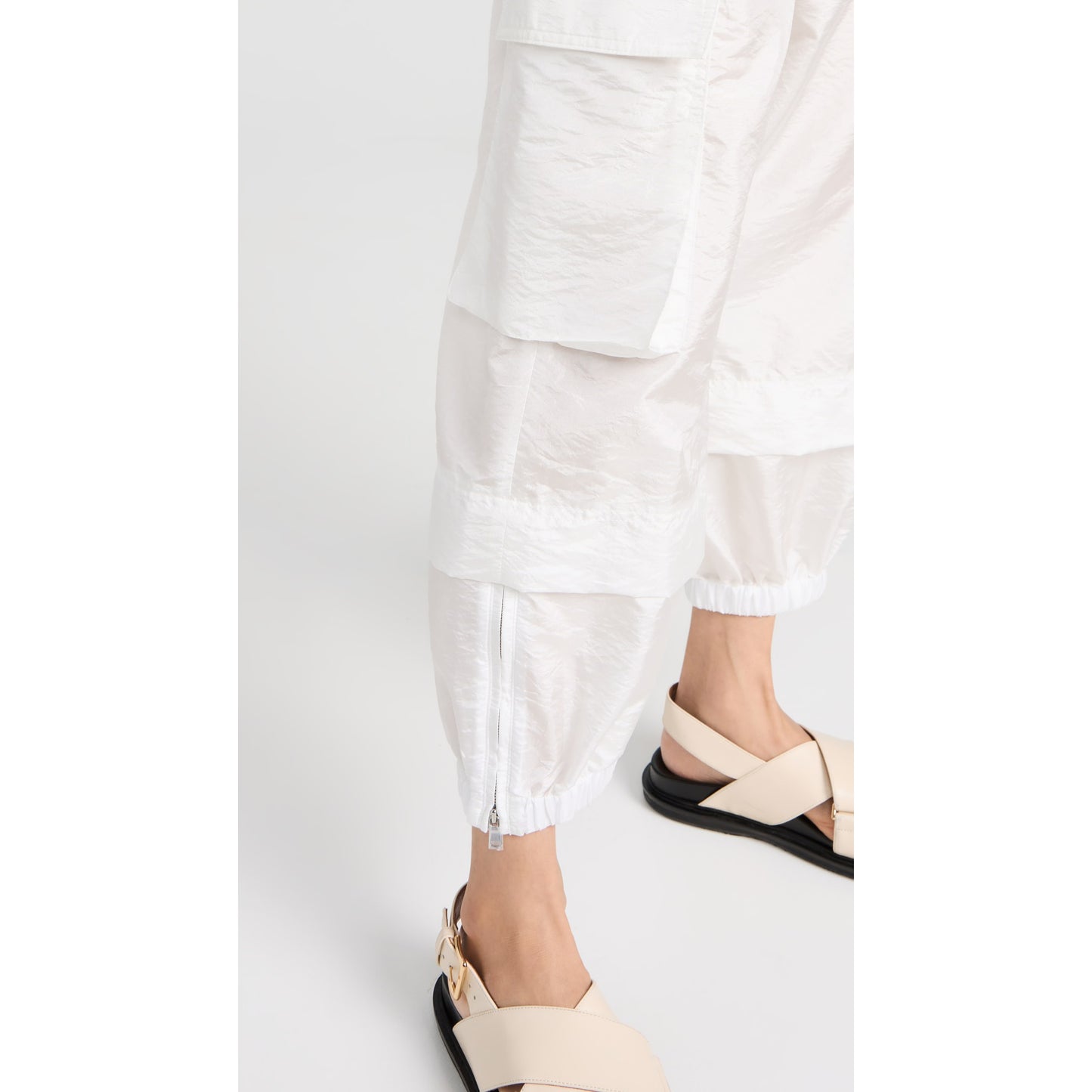 Tibi Crispy Nylon "Wilt" Jogger in White, size XL