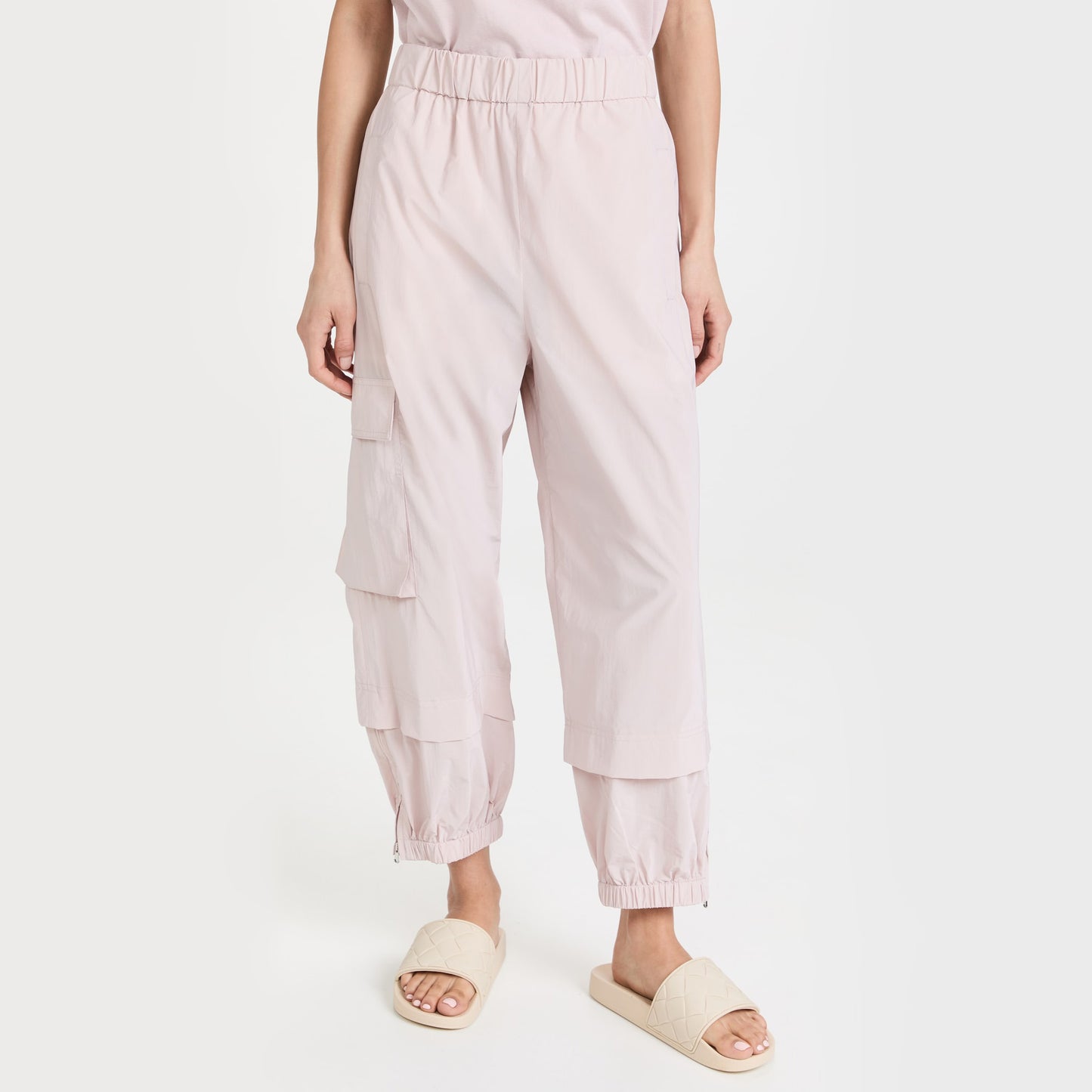 Tibi Crispy Nylon "Wilt" Jogger in "Powder Pink", size Large