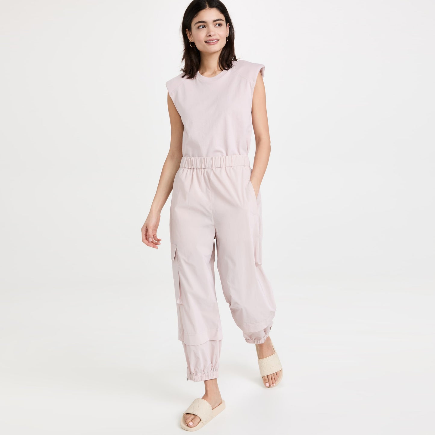 Tibi Crispy Nylon "Wilt" Jogger in "Powder Pink", size Large