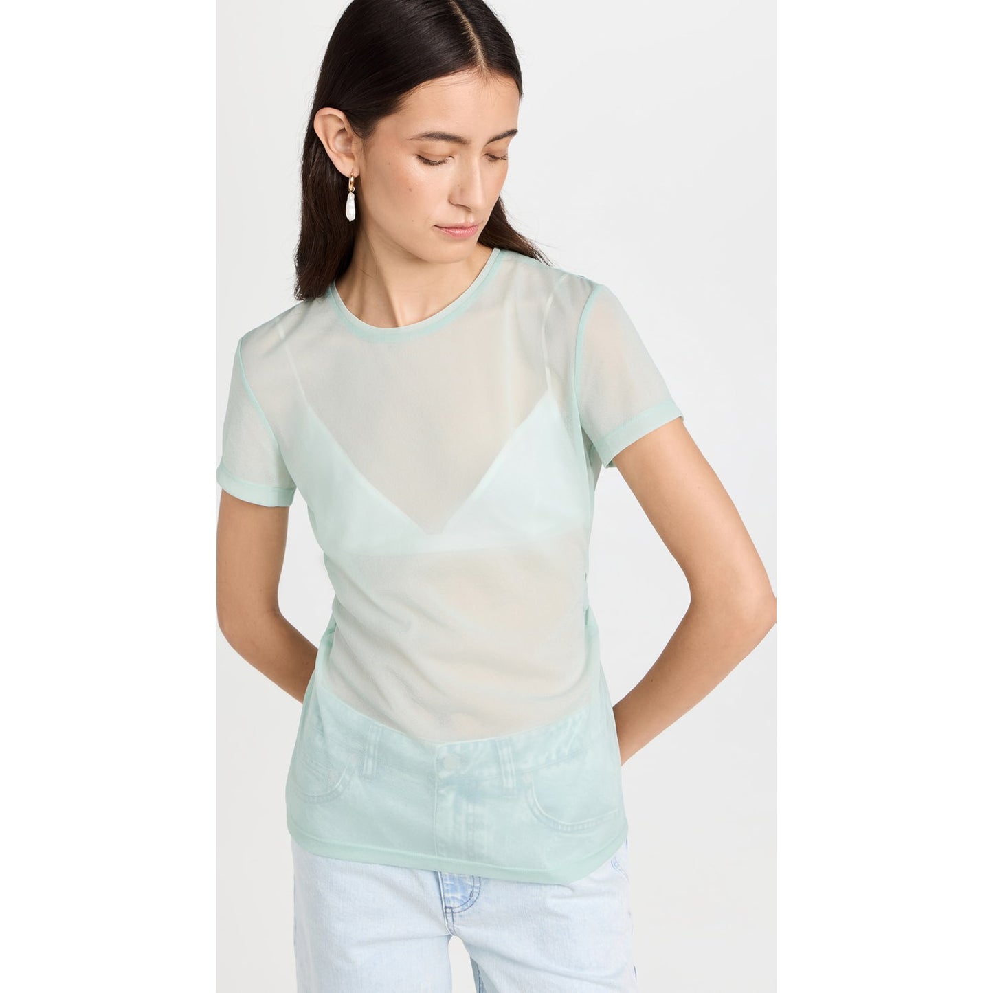 Tibi Sheer Gauze Baby T-Shirt in Mint, size XL