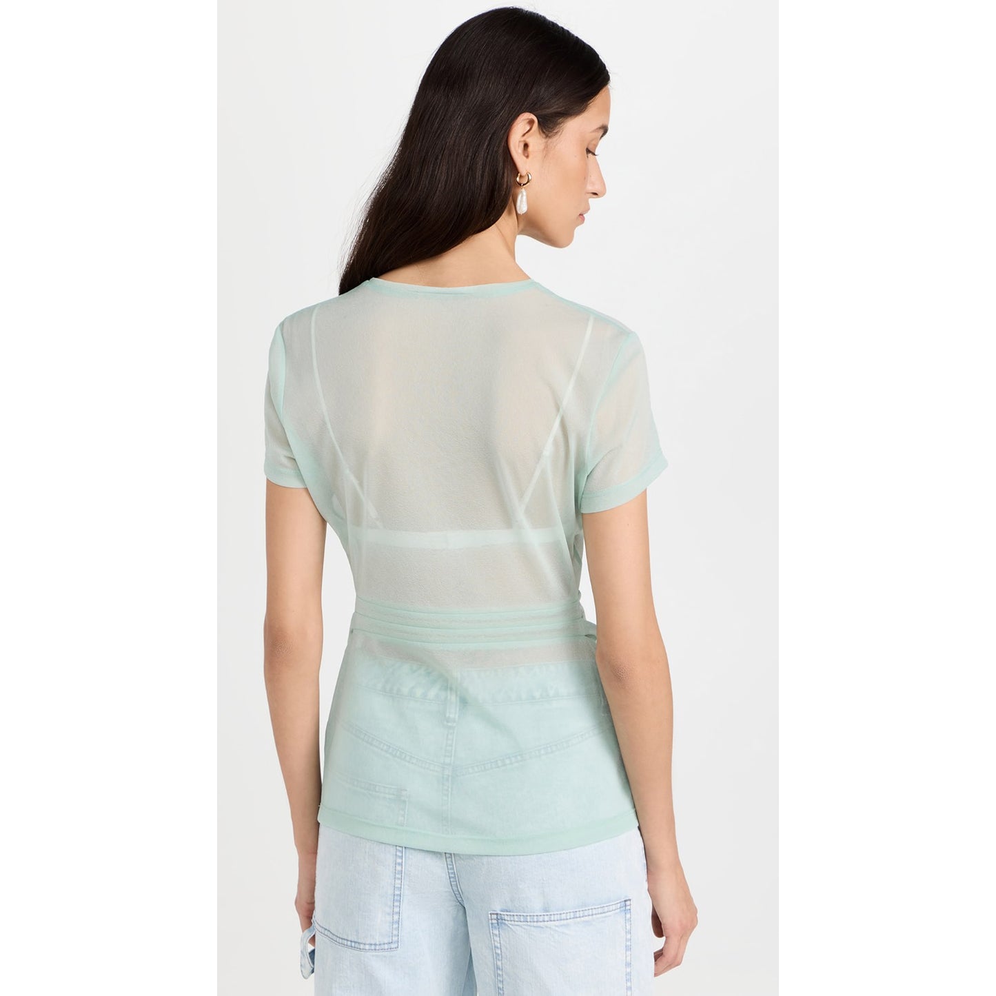 Tibi Sheer Gauze Baby T-Shirt in Mint, size XL