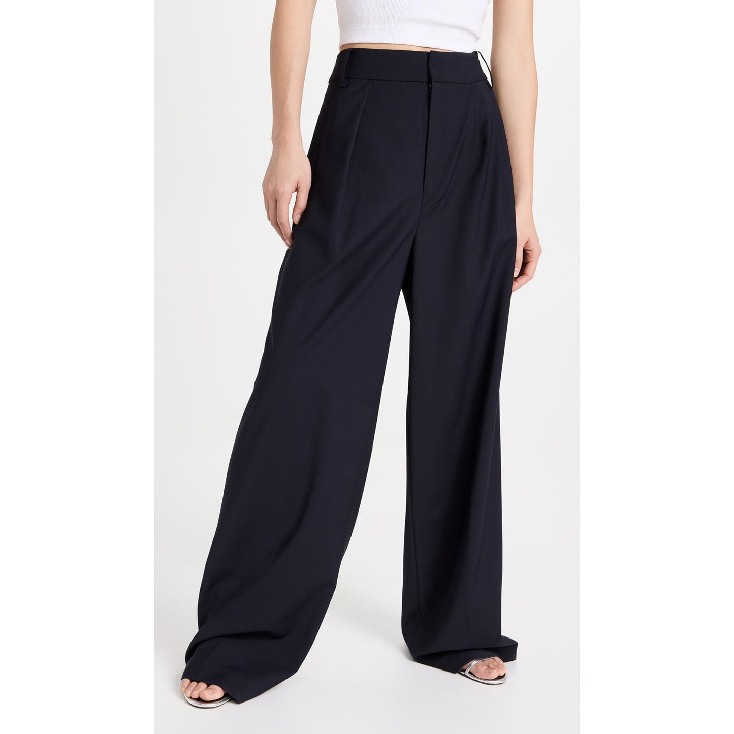 Tibi Tropical Wool "Stella" Wide Leg Trousers in Navy, size 0