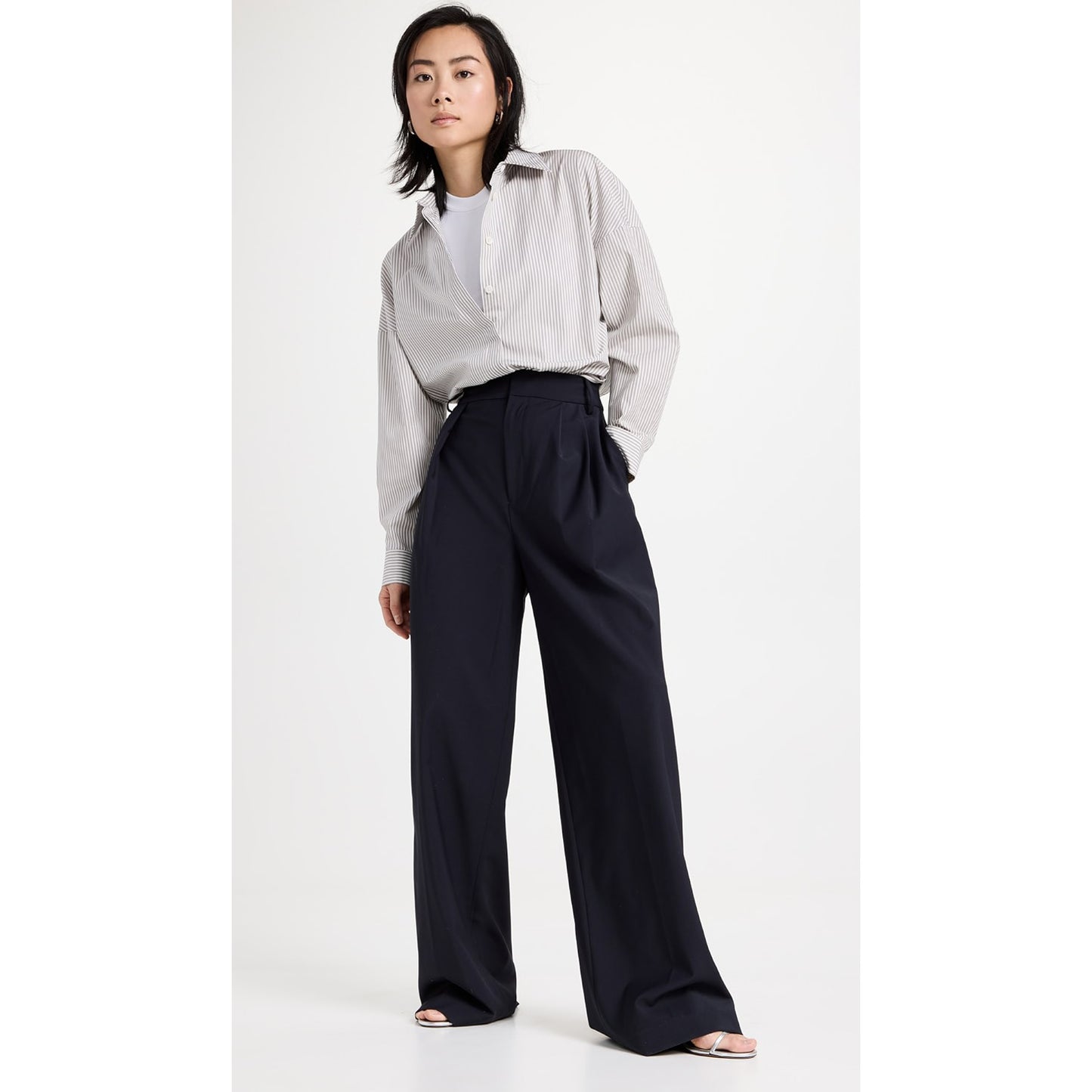 Tibi Tropical Wool "Stella" Wide Leg Trousers in Navy, size 0
