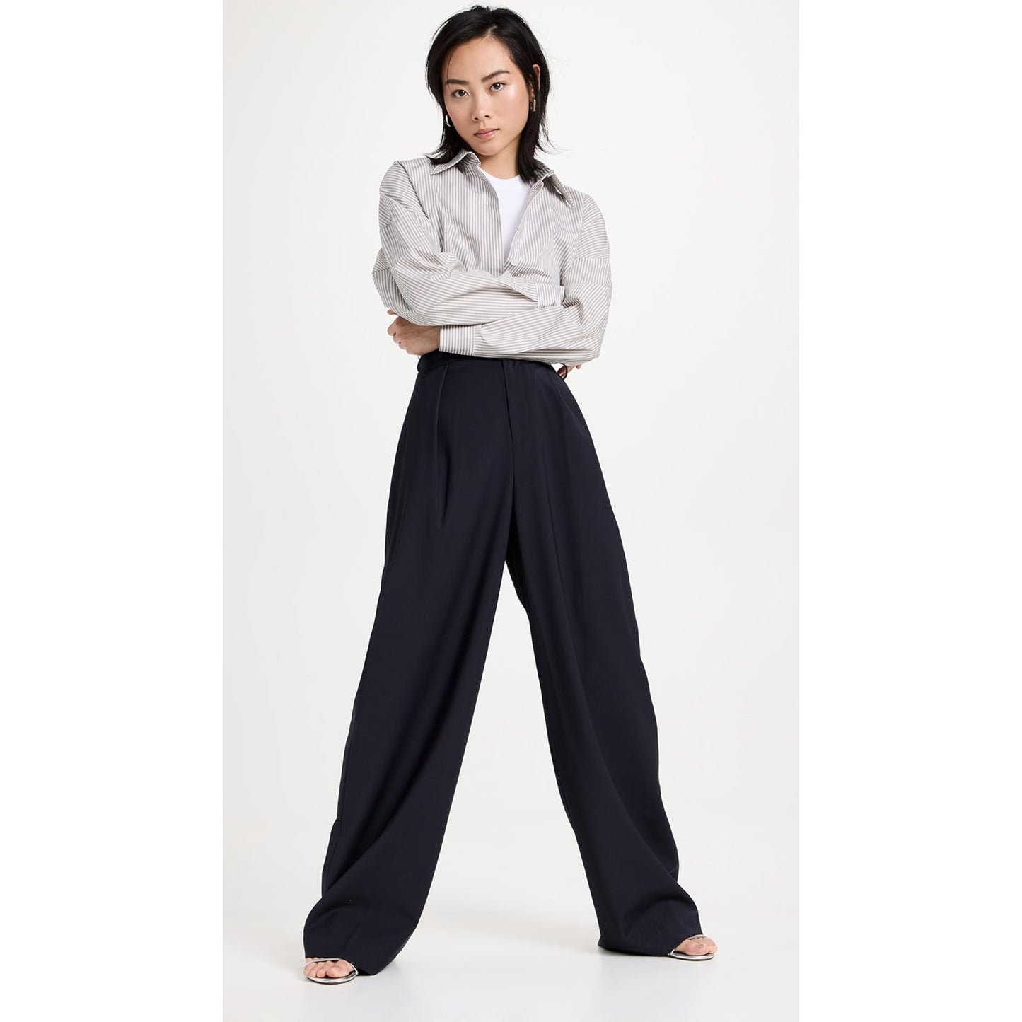 Tibi Tropical Wool "Stella" Wide Leg Trousers in Navy, size 0