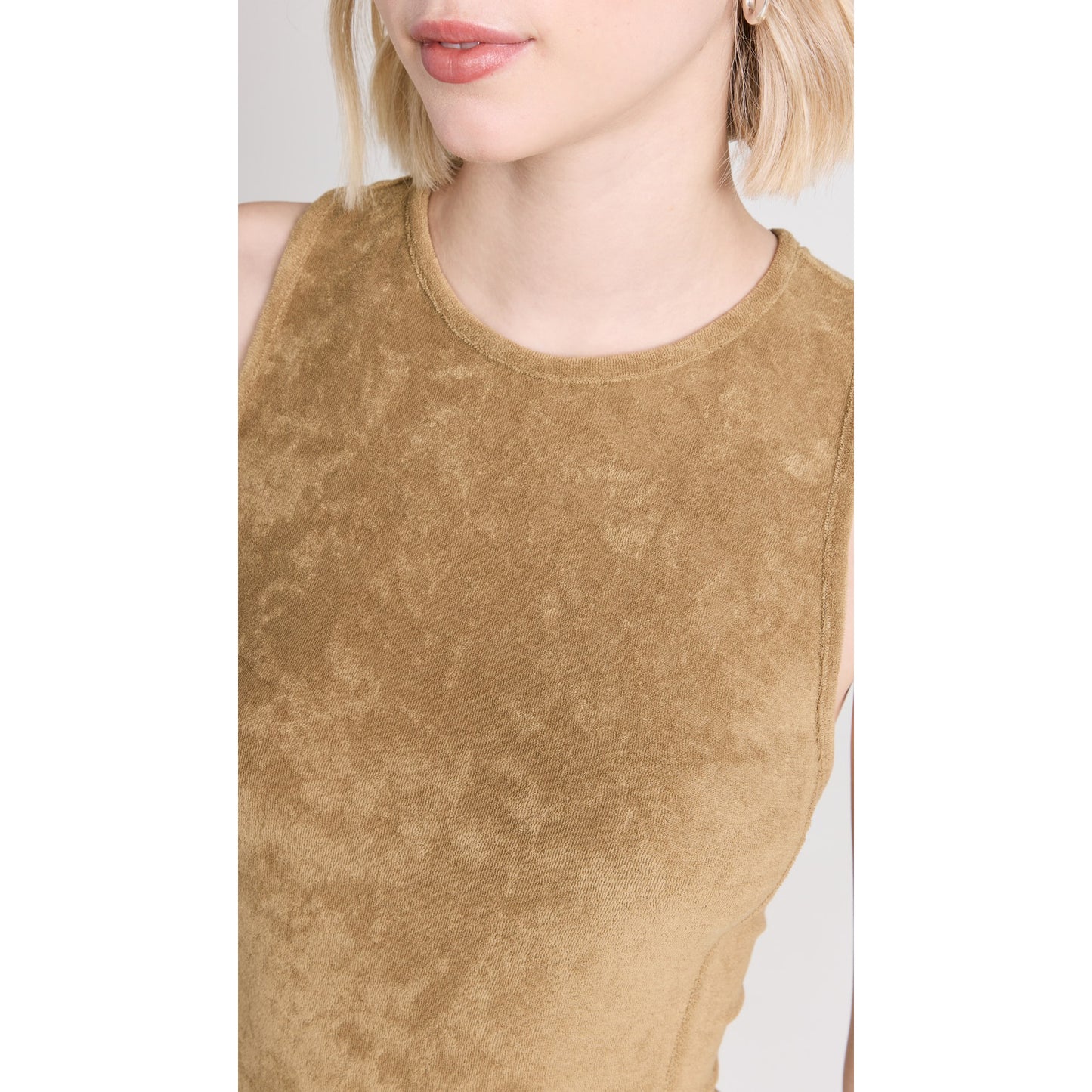 Tibi Summer Terry Crewneck Racerback Bodysuit in "Cumin", size Medium