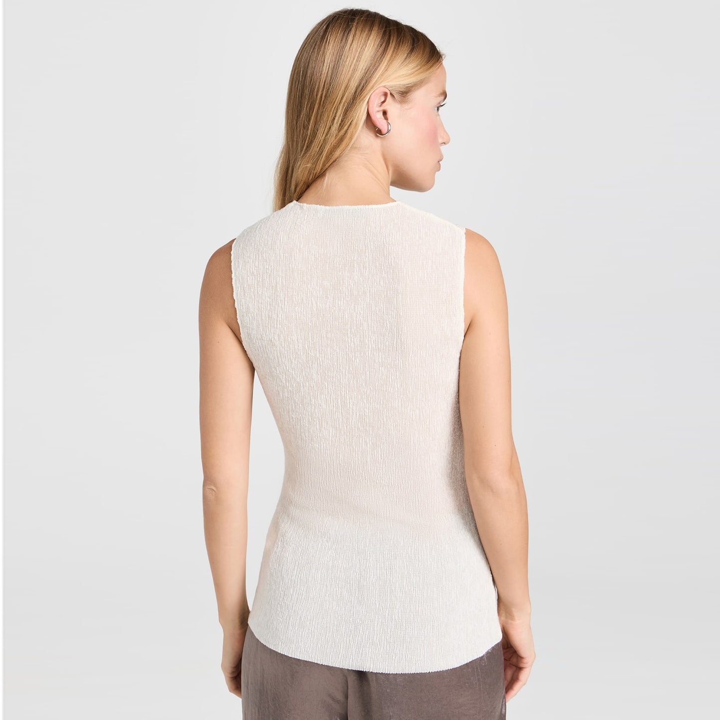 Tibi Sage Crinkle Lyocell Fitted Tank in Ivory, size Large