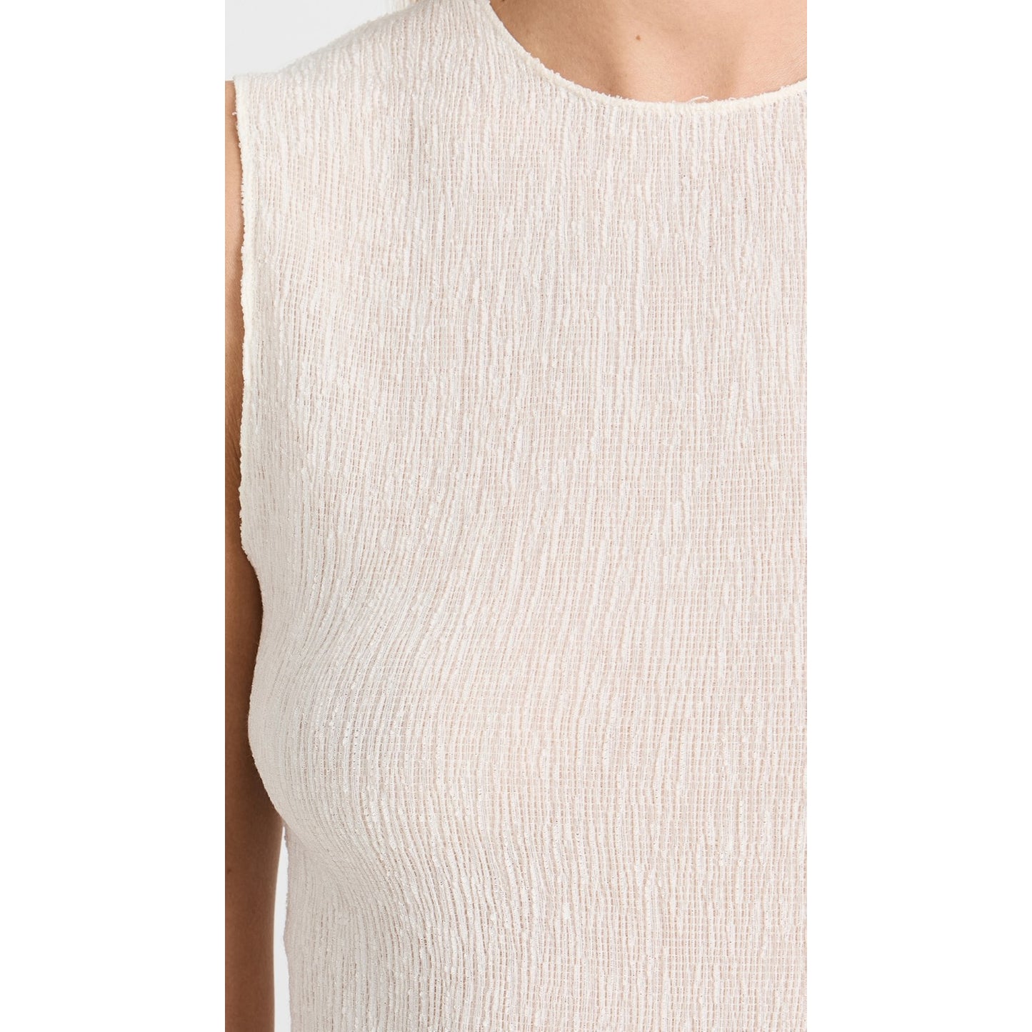 Tibi Sage Crinkle Lyocell Fitted Tank in Ivory, size Large