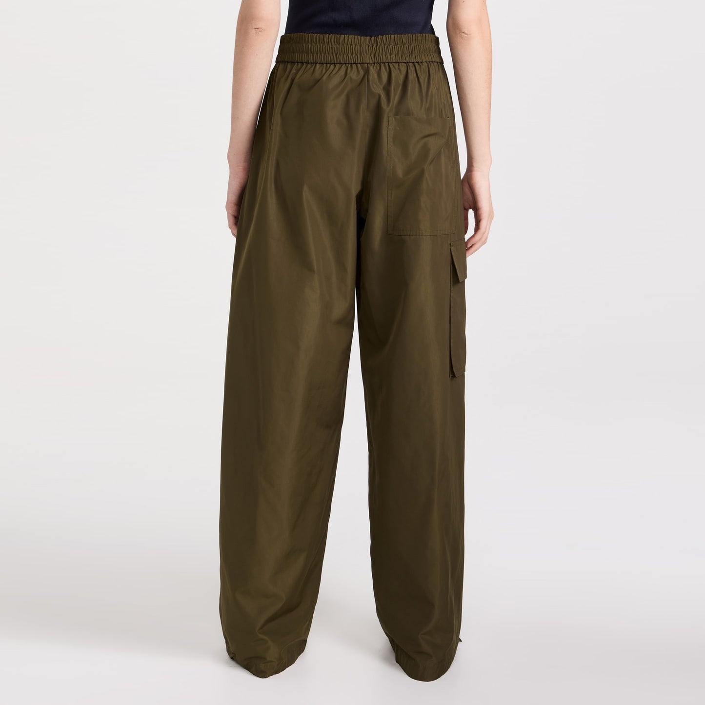 Tibi Italian Sporty Nylon Wide Leg Pull On Pants in "Wood", size XXS