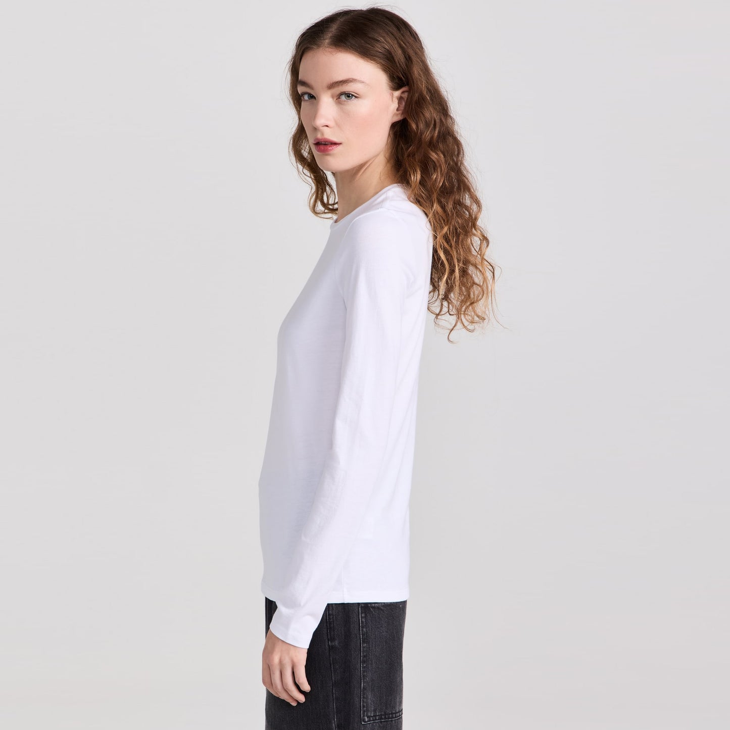 Tibi Long Sleeve Fitted Tee in White, size XL