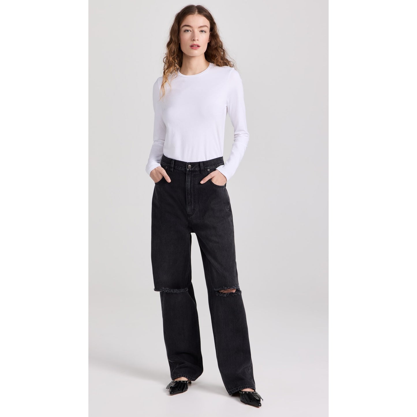 Tibi Long Sleeve Fitted Tee in White, size XL
