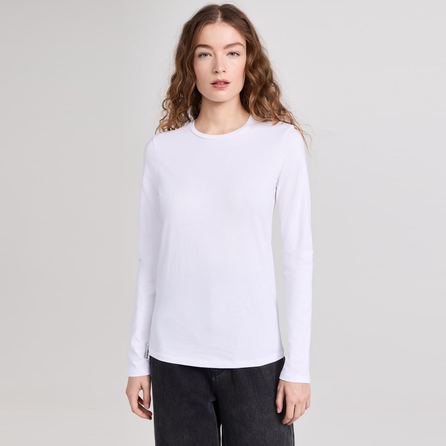 Tibi Long Sleeve Fitted Tee in White, size XL