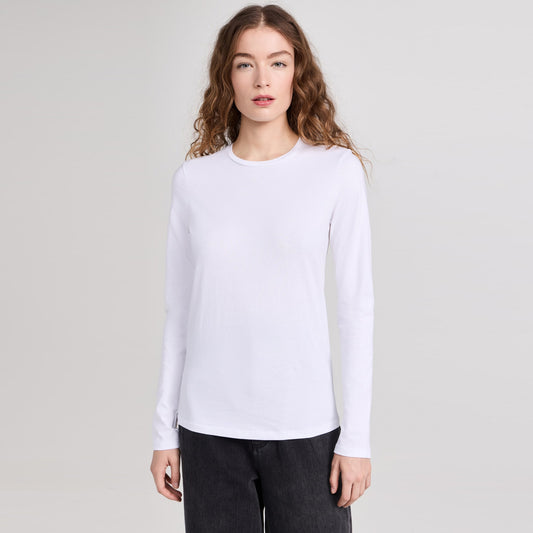 Tibi Long Sleeve Fitted Tee in White, size XL