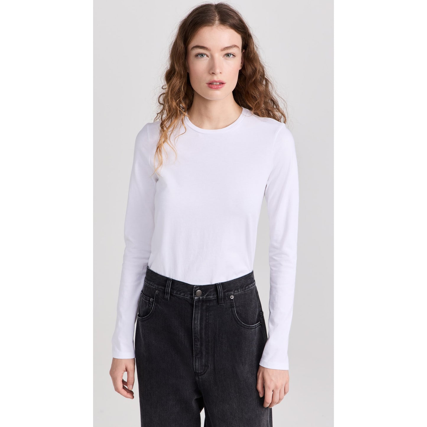 Tibi Long Sleeve Fitted Tee in White, size XL