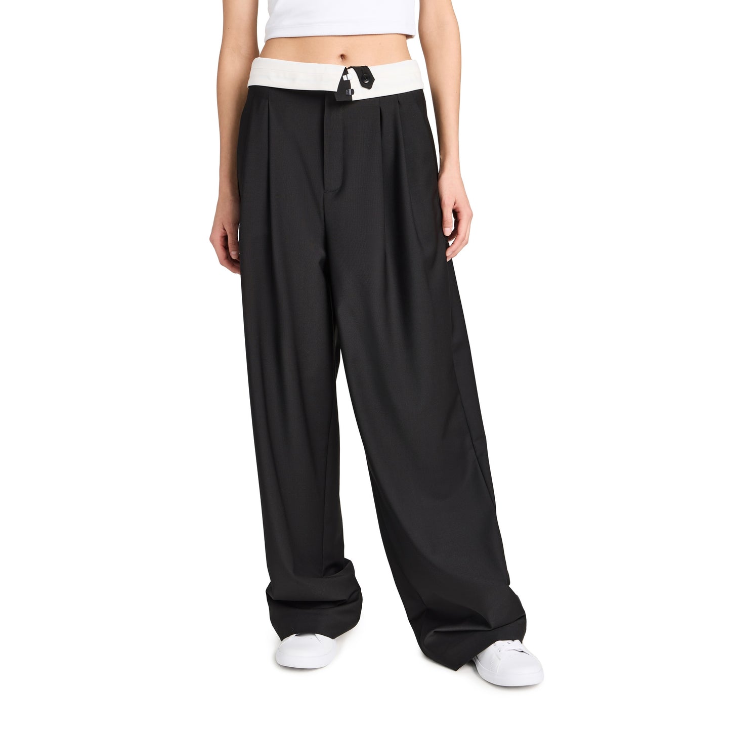 Tibi Foldover Waistband Pants in Black, size 14