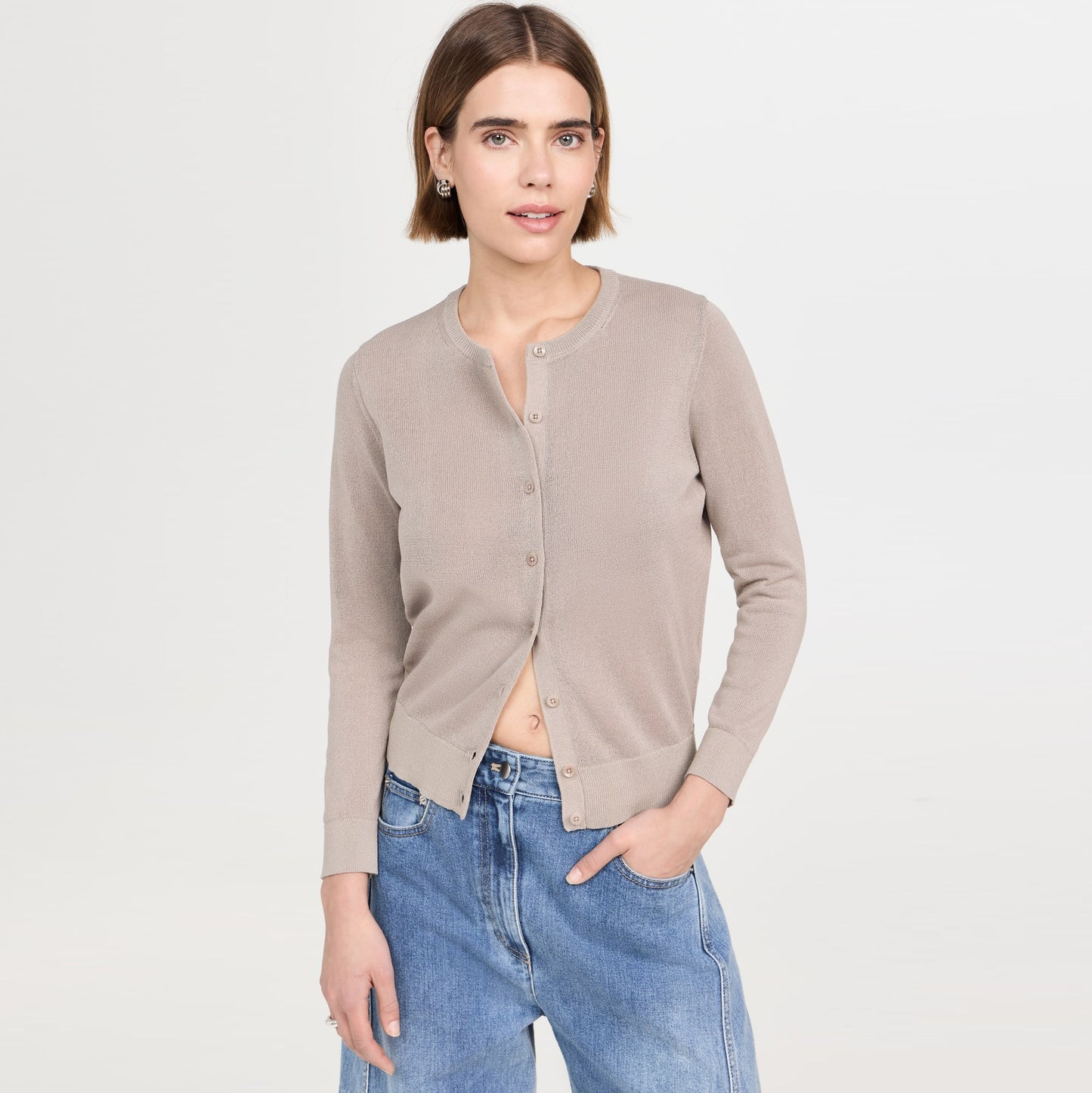 Tibi "Crispy Sweater" Shrunken Cardigan in "Dark Stone", size Large (fits Medium)
