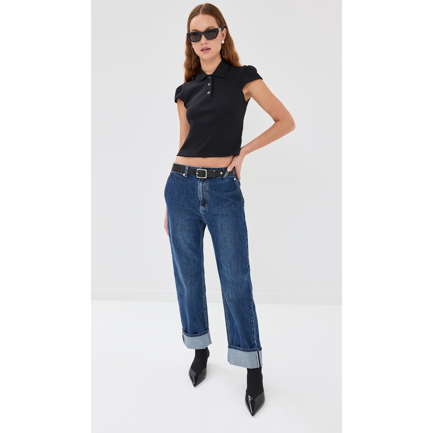 Tibi "Alec" Slouch Jeans in Dark Denim, size 27 (fits 27-28)