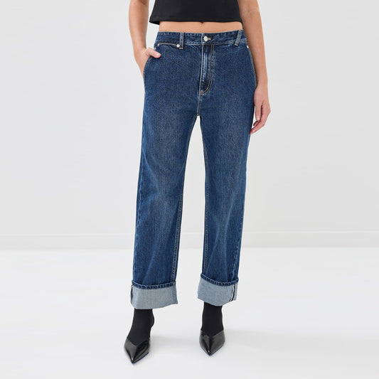 Tibi "Alec" Slouch Jeans in Dark Denim, size 27 (fits 27-28)