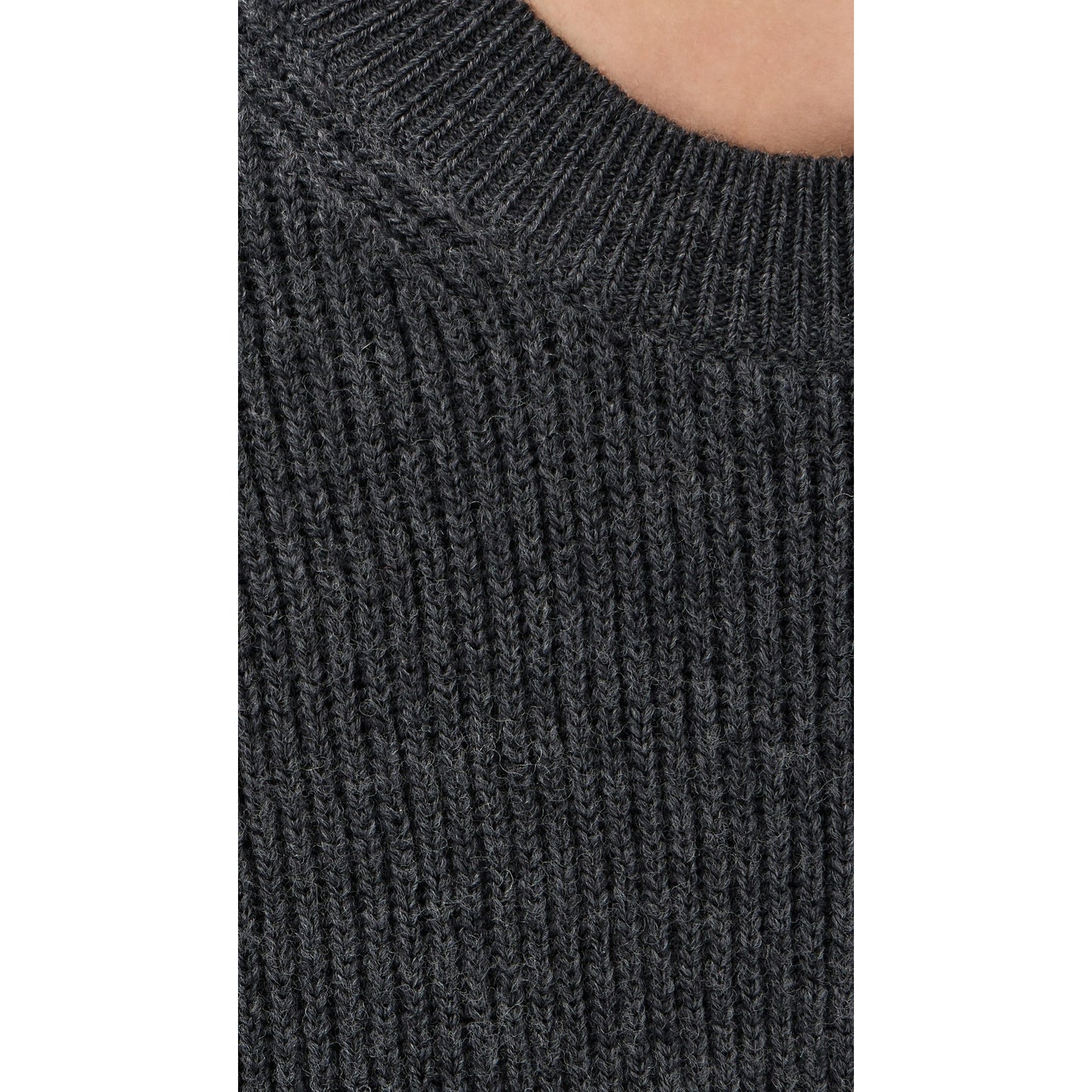 Tibi "cardigan stitch split front crewneck easy pullover" in Charcoal Grey, size Small