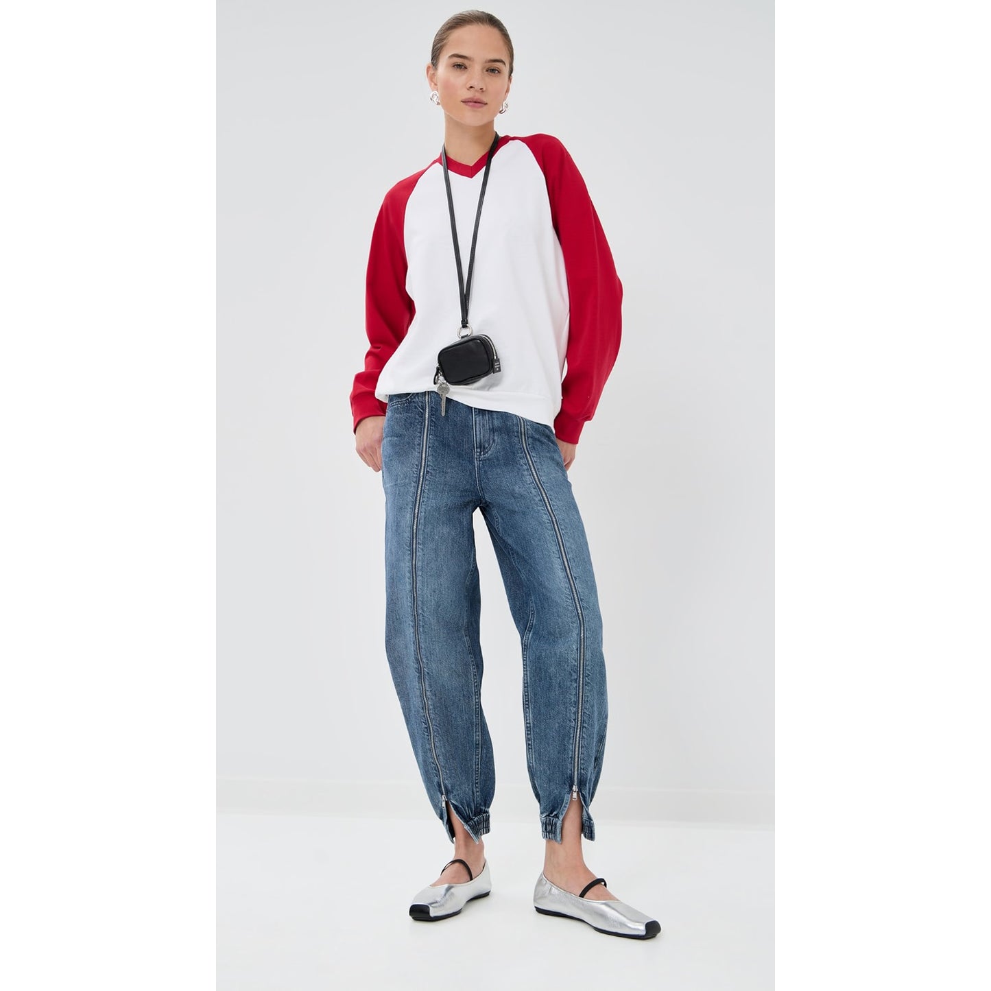 Tibi Zippered Denim Jogger in Classic Blue, size 28