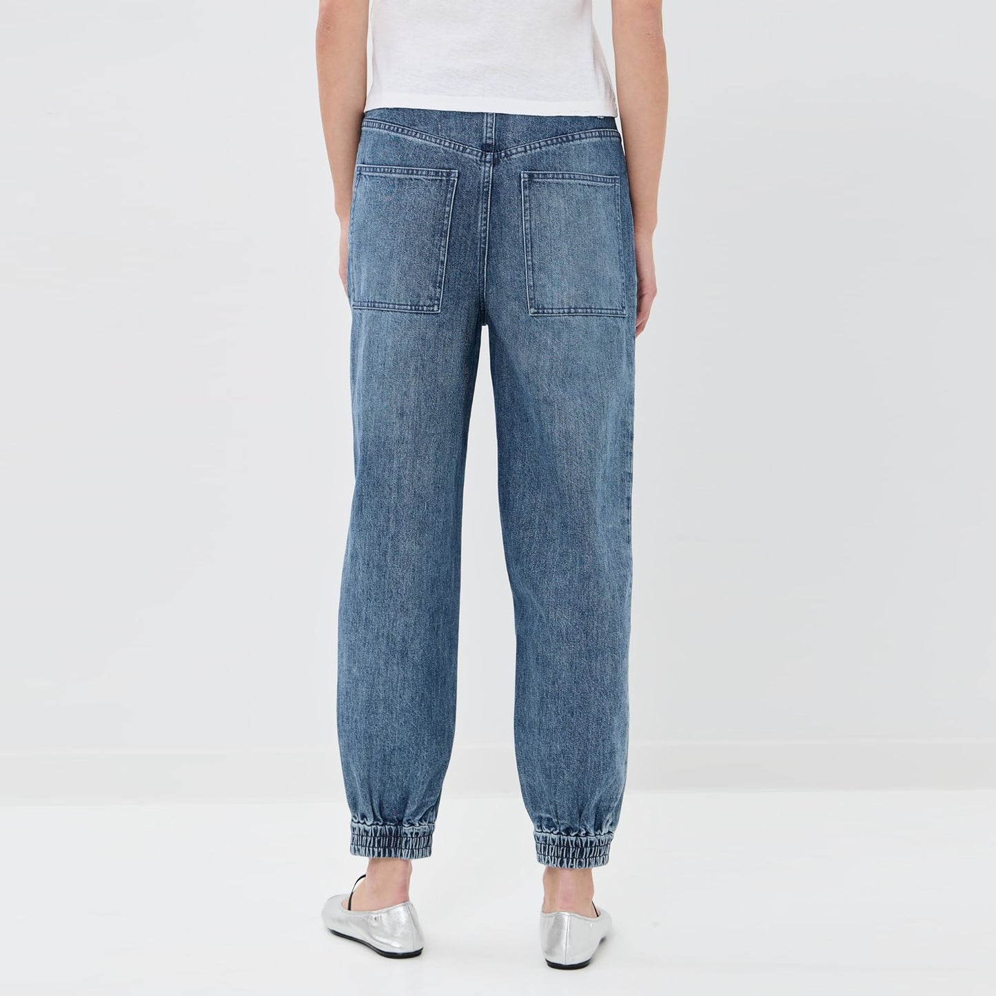 Tibi Zippered Denim Jogger in Classic Blue, size 28