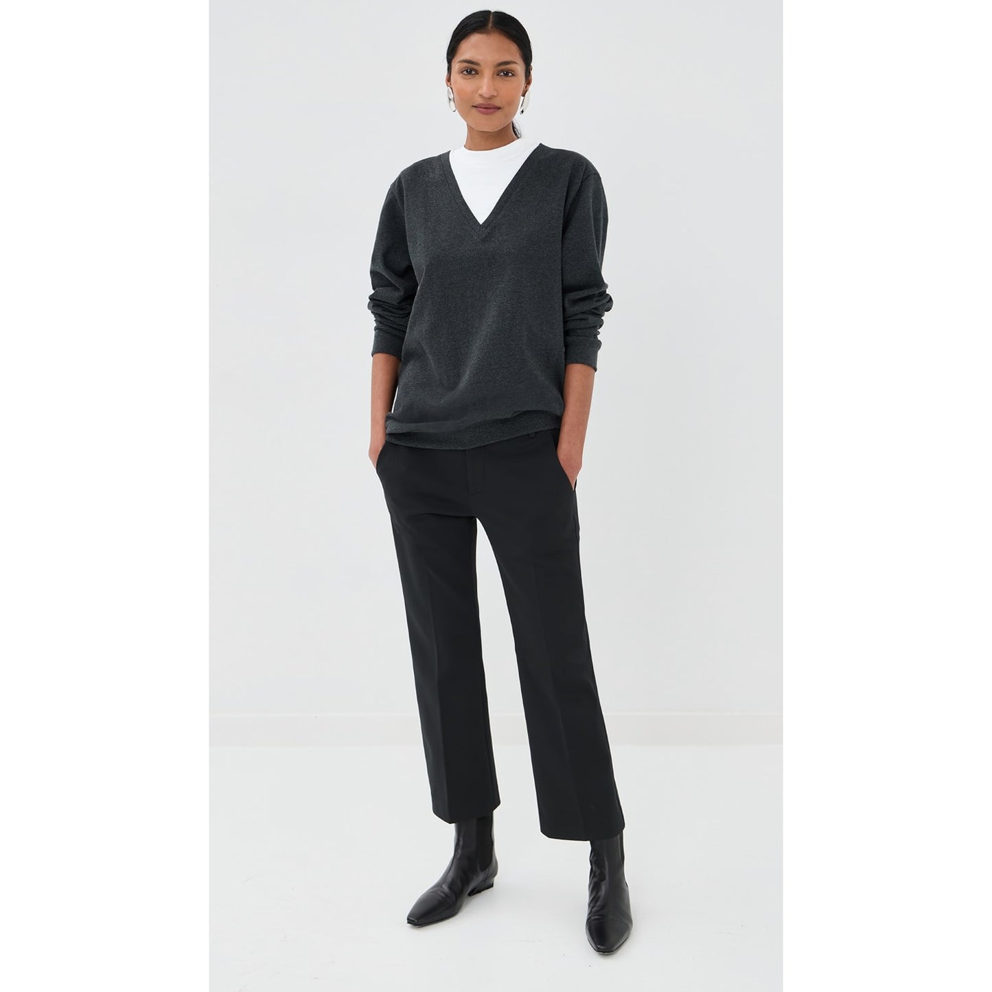 Tibi Perfect T-Shirt Trompe L'oeil Top in Grey Multi, size Small