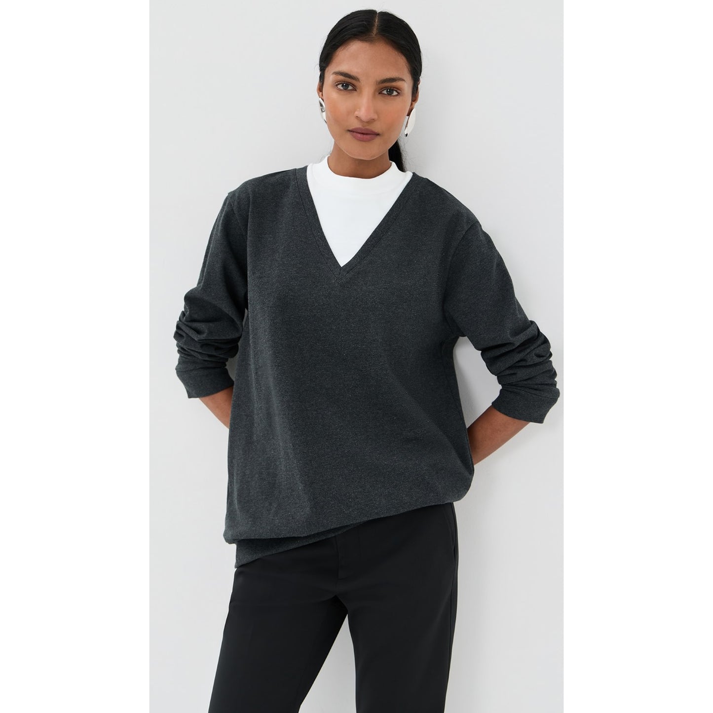 Tibi Perfect T-Shirt Trompe L'oeil Top in Grey Multi, size Small