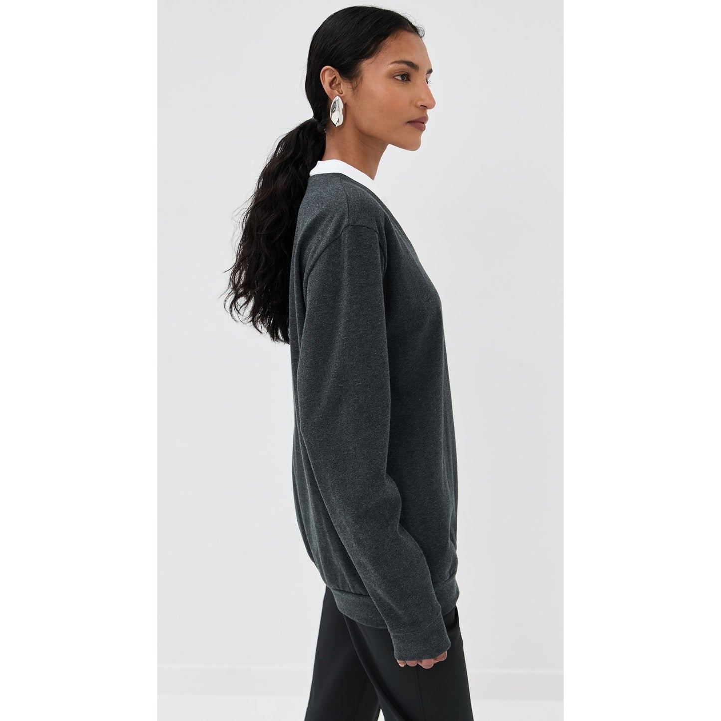 Tibi Perfect T-Shirt Trompe L'oeil Top in Grey Multi, size Small