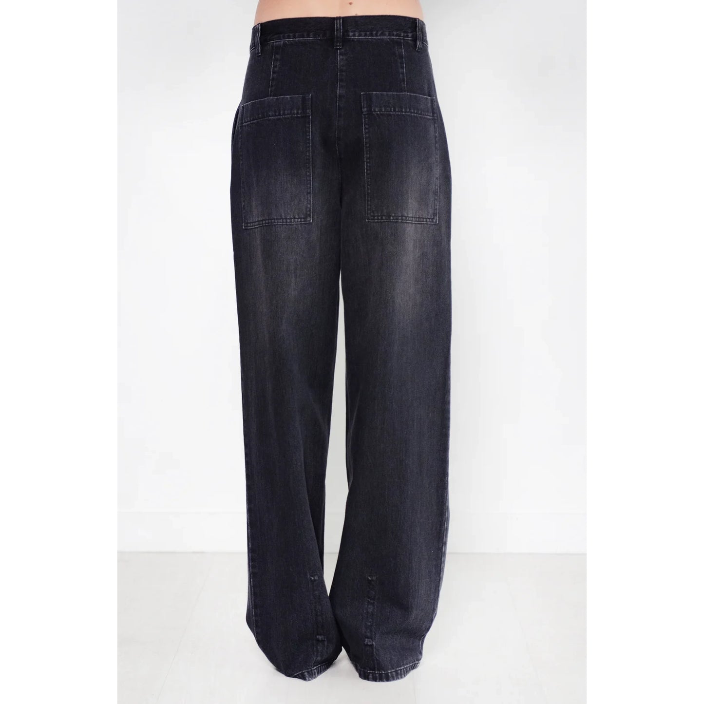 Tibi "Stella" Pleated Jeans in Black, size 32