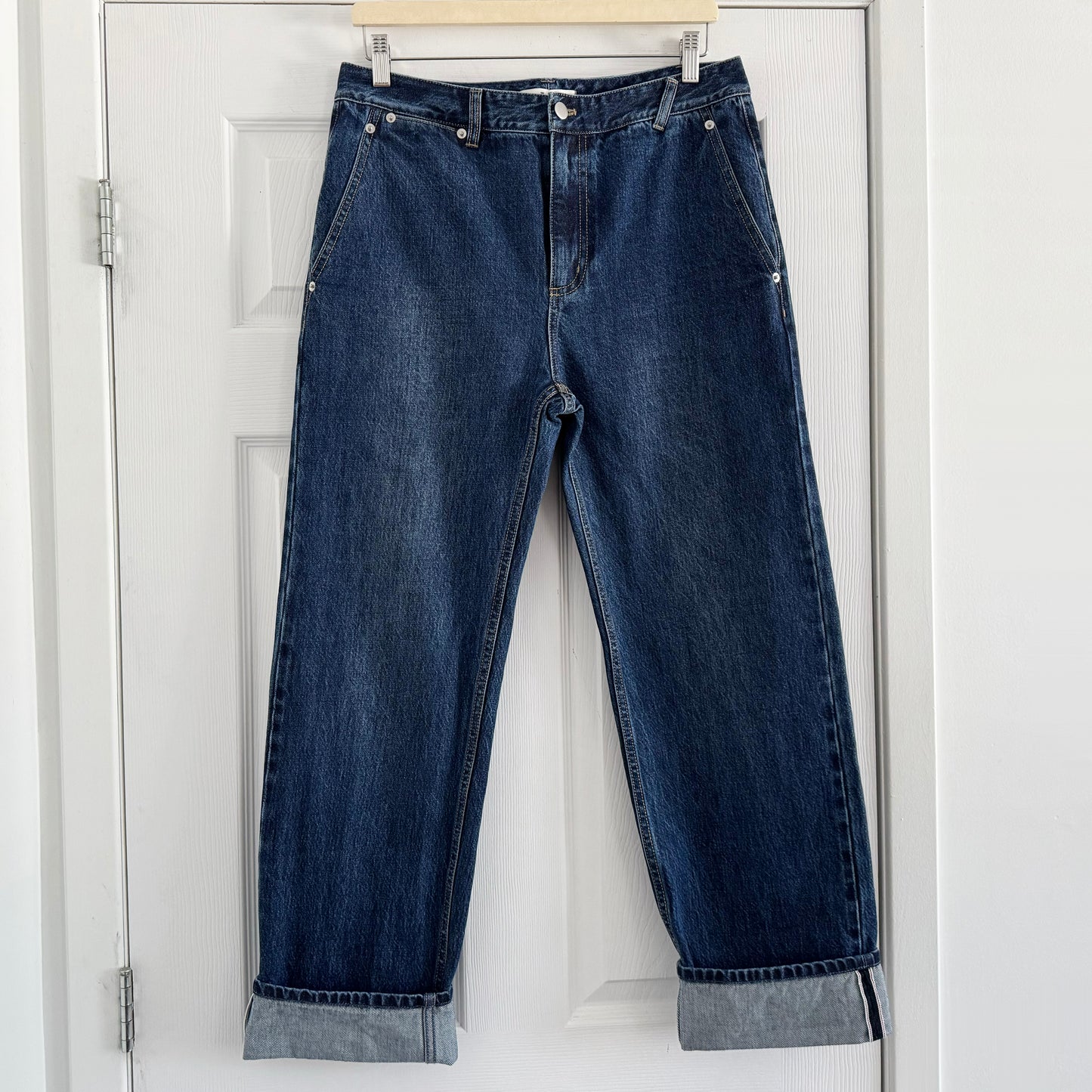 Tibi "Alec" Slouch Jeans in Dark Denim, size 27 (fits 27-28)