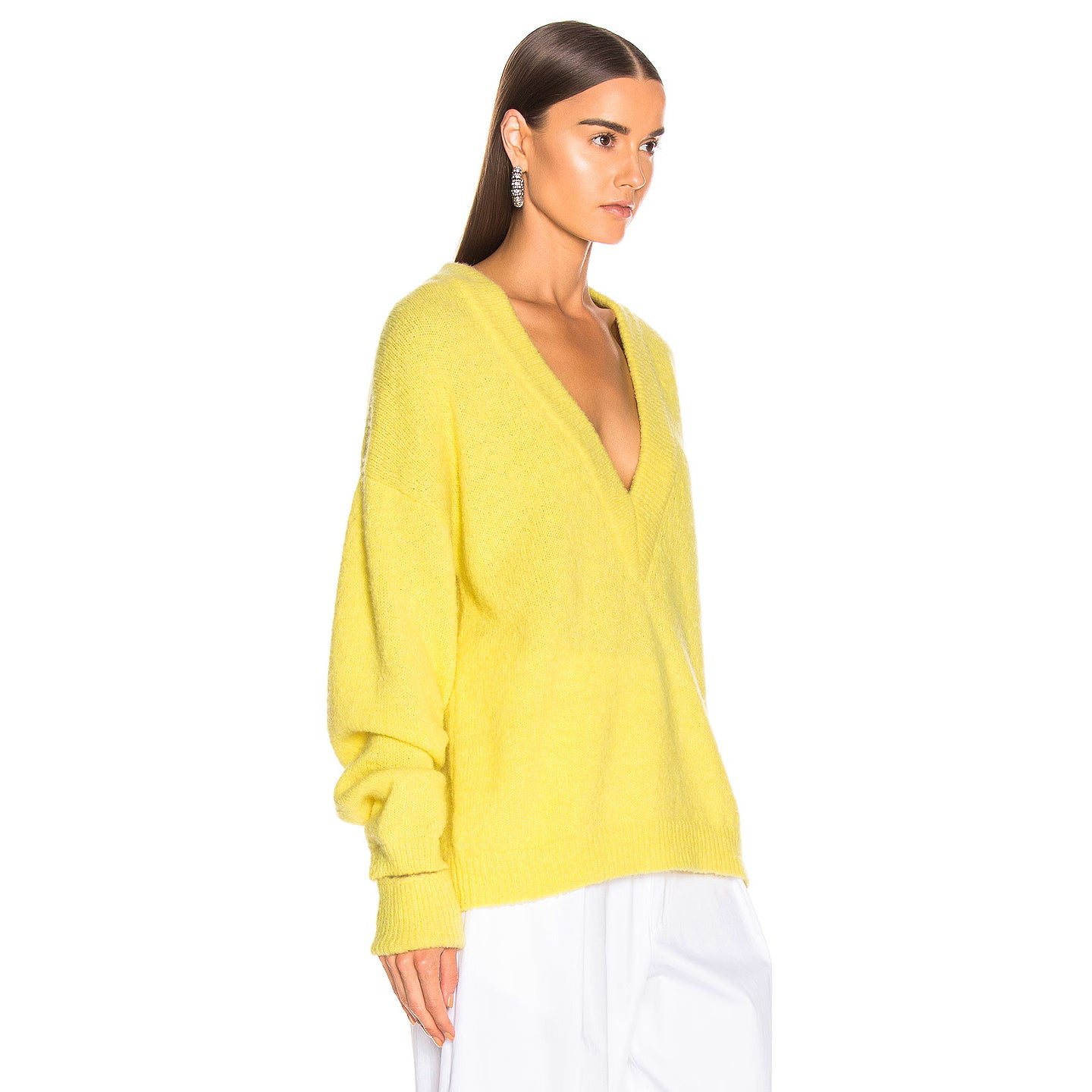 Tibi Airy Alpaca Pullover in Yellow, size Large
