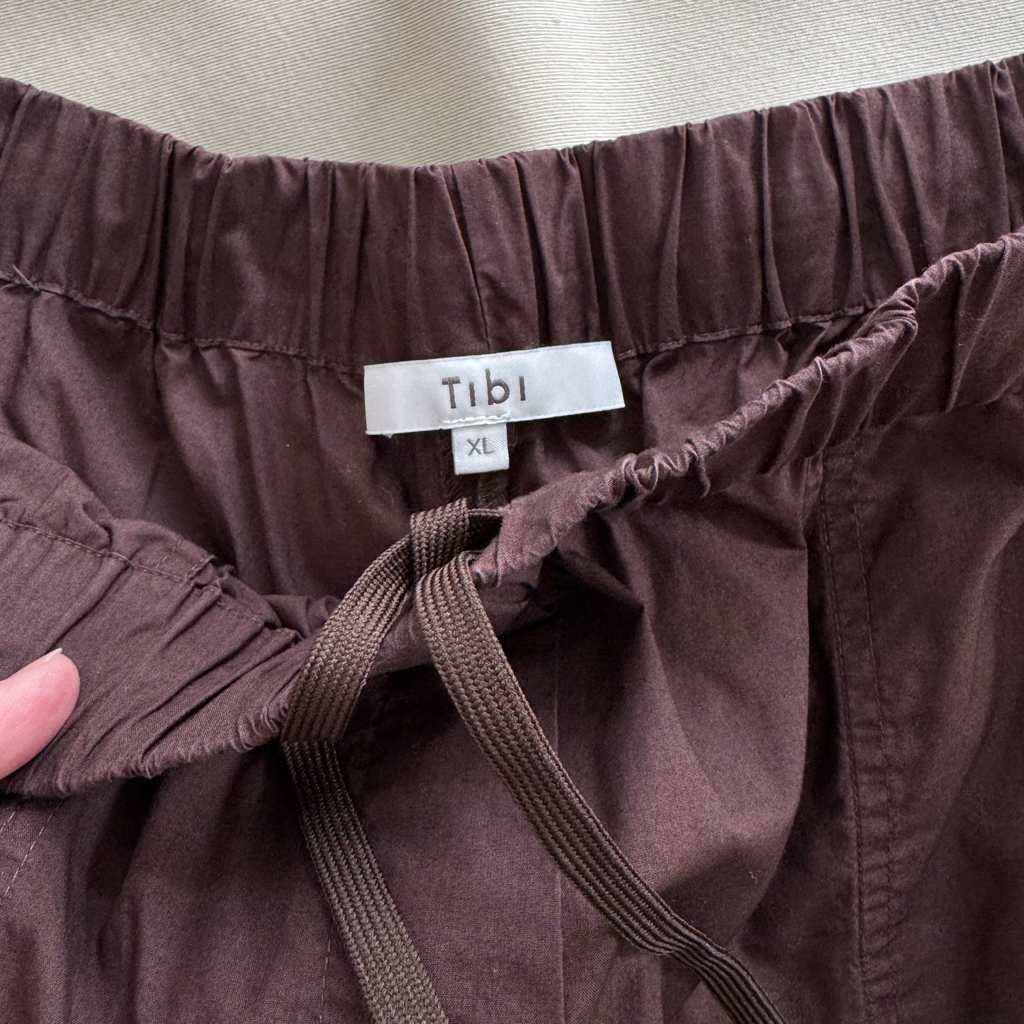 Tibi Brown Cotton Cargo Crop Pant, size XL