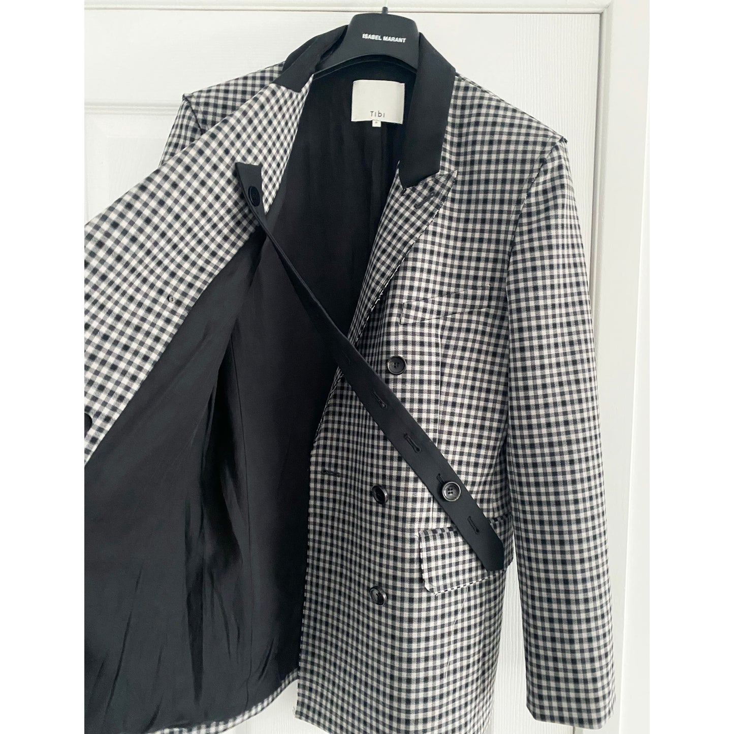 Tibi Double Faced Menswear Check Double Breasted Blazer, size 8