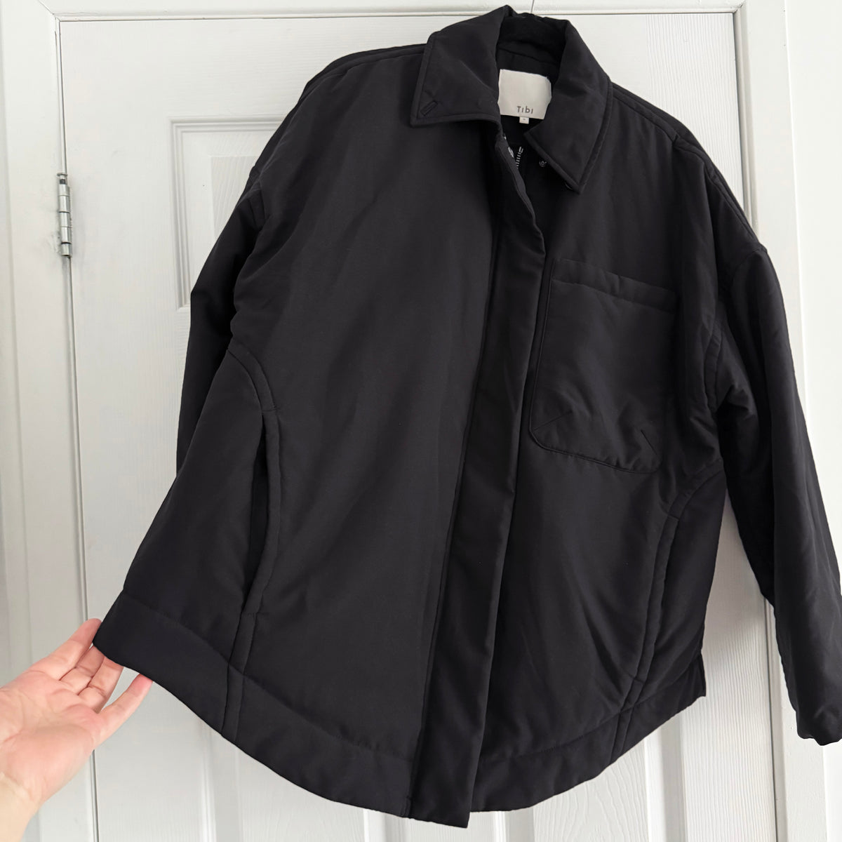 Tibi Clyde Padding Shirt Jacket in Black, size Small
