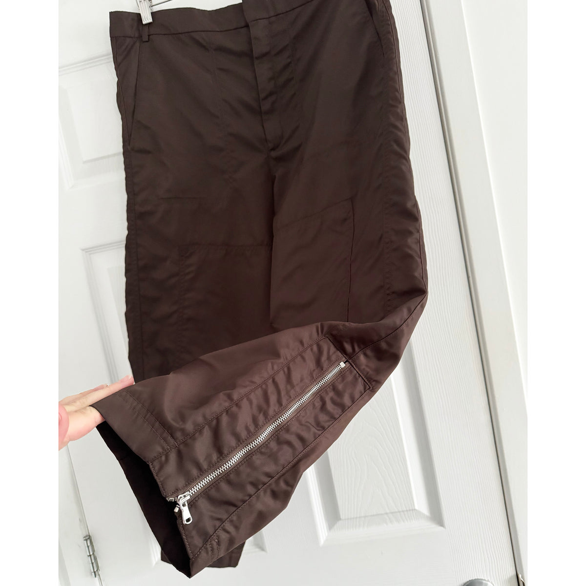Tibi Eco Nylon "Colt" Trouser in Brown (Shorter Version), size 12