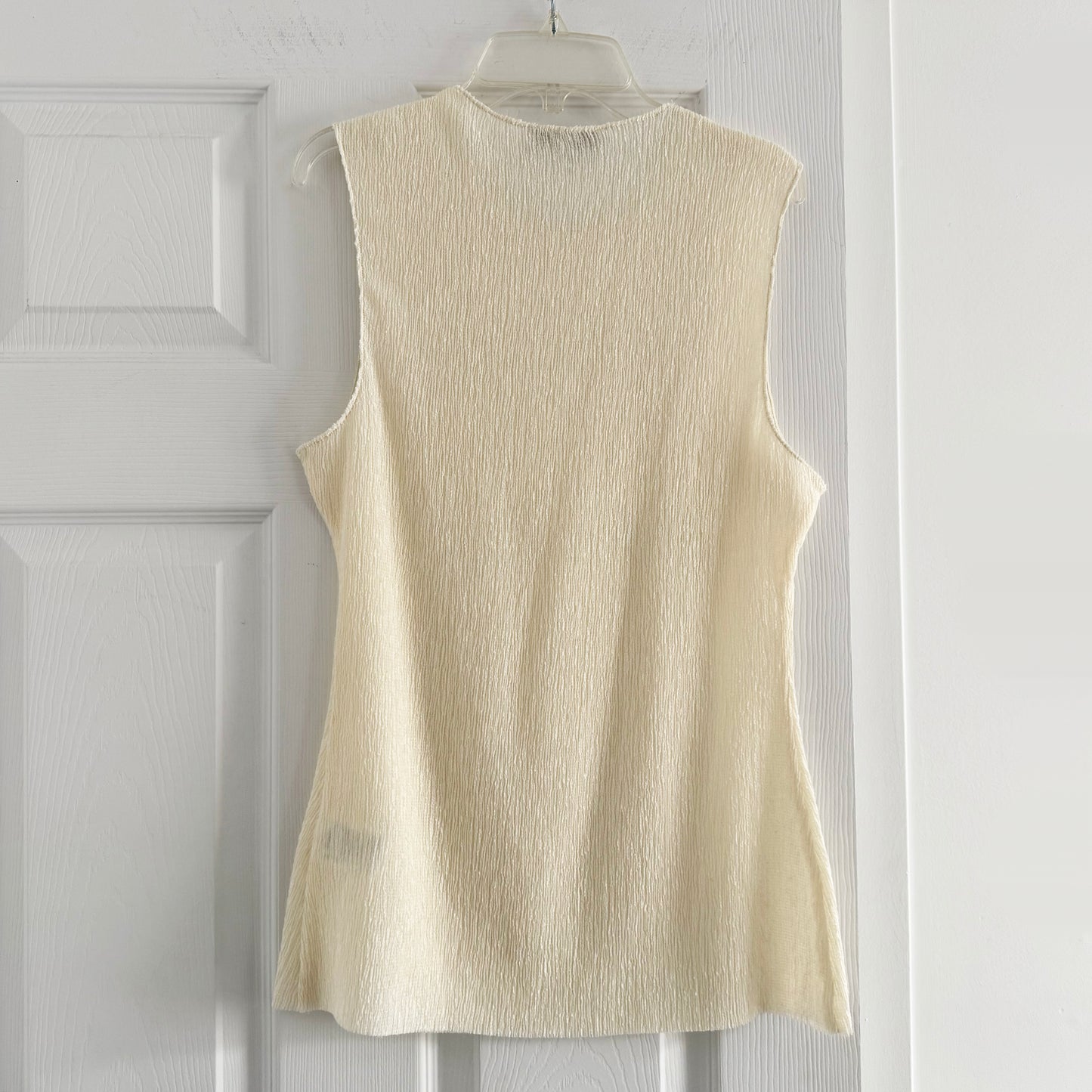 Tibi Sage Crinkle Lyocell Fitted Tank in Ivory, size Large