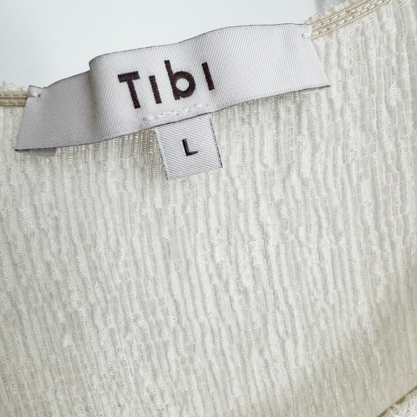 Tibi Sage Crinkle Lyocell Fitted Tank in Ivory, size Large