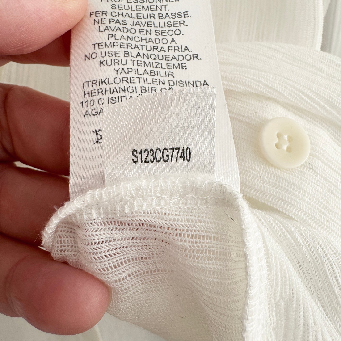 Tibi Crinkle Gauze Long Sleeve Shirt in White, size 14