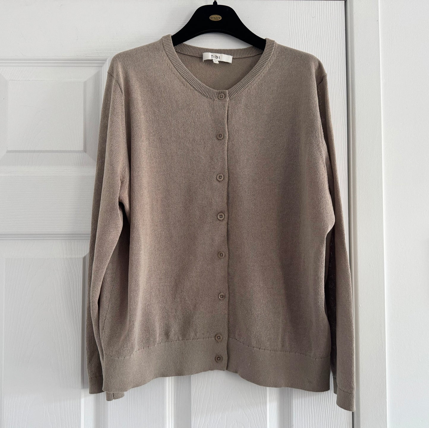 Tibi "Crispy Sweater" Shrunken Cardigan in "Dark Stone", size Large (fits Medium)