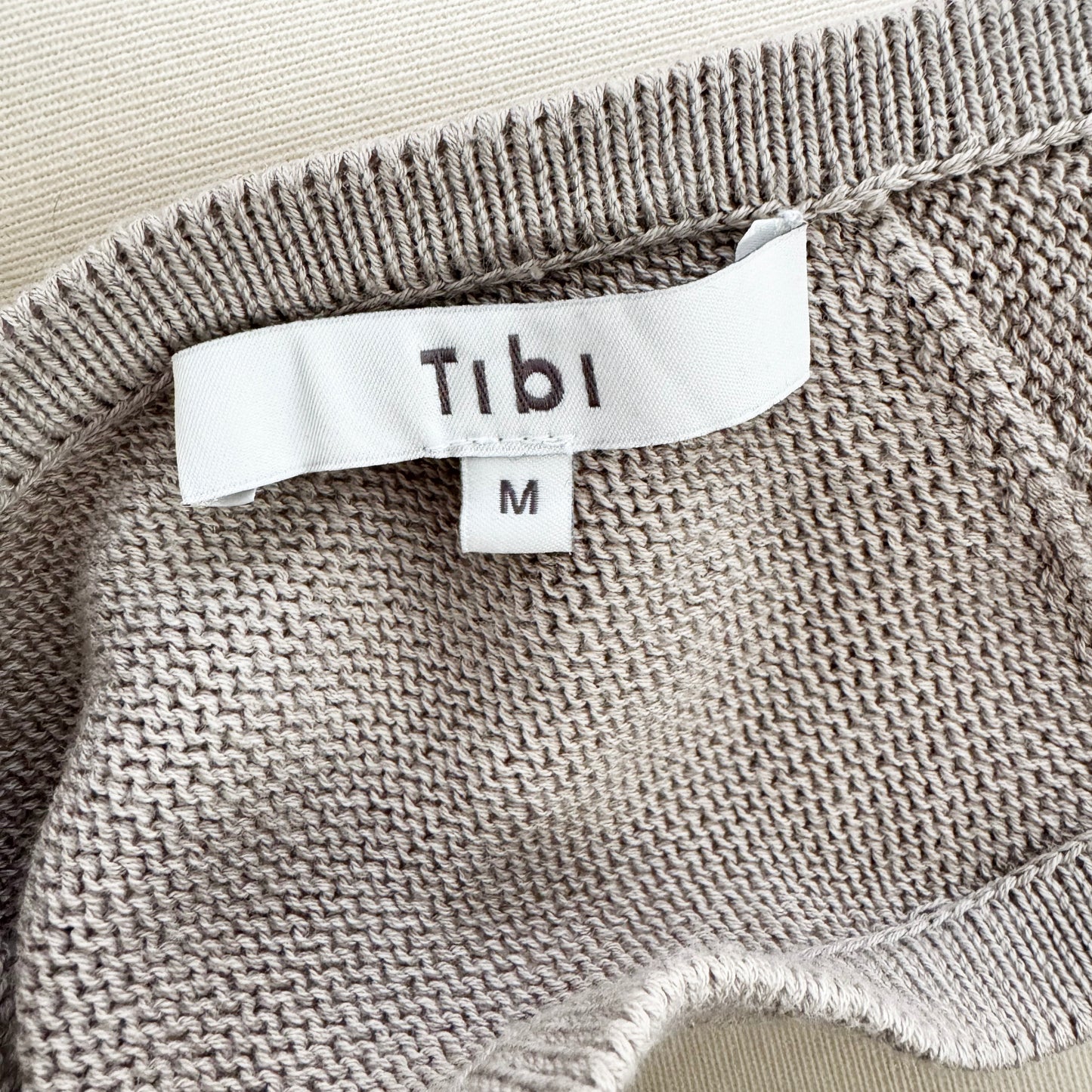 Tibi Criss Cross Sleeveless Cotton Knit in Light Stone, size Medium