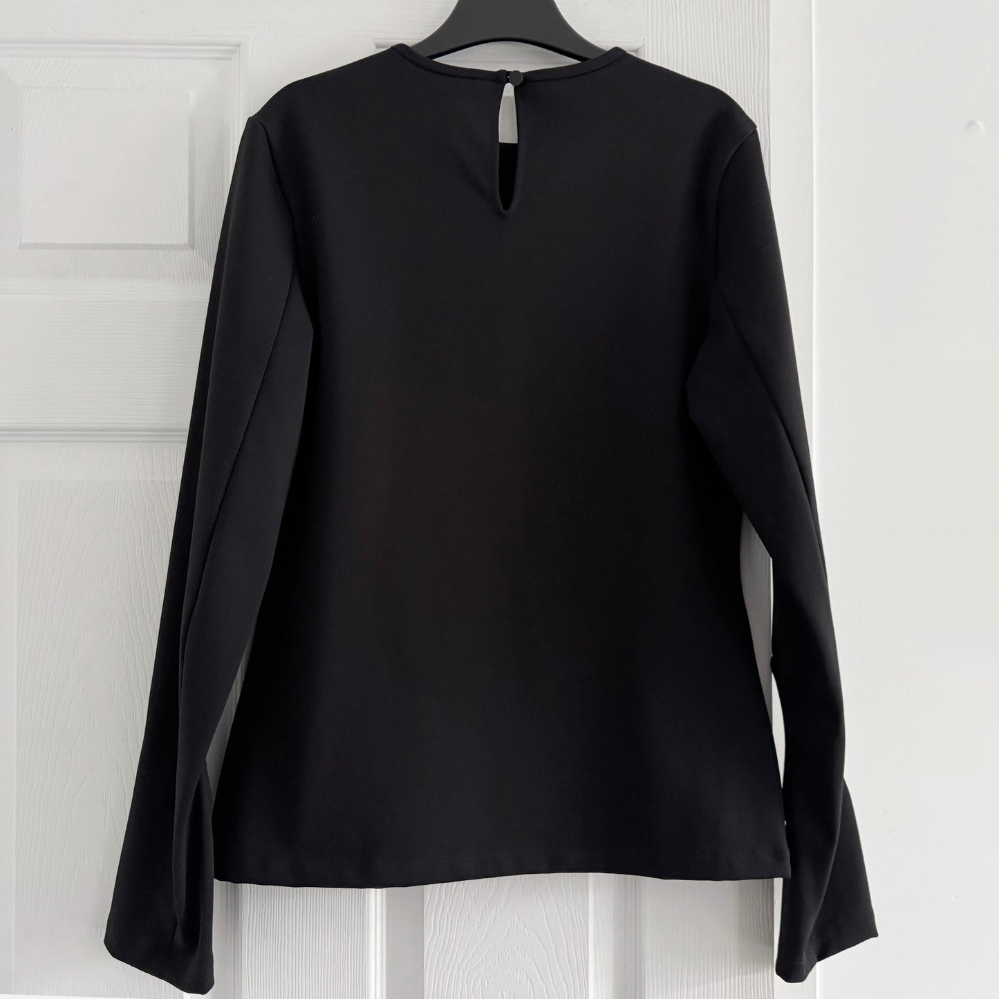 Tibi Compact Ultra Stretch Half Moon Cutout Sleeve Top in Black, size 8
