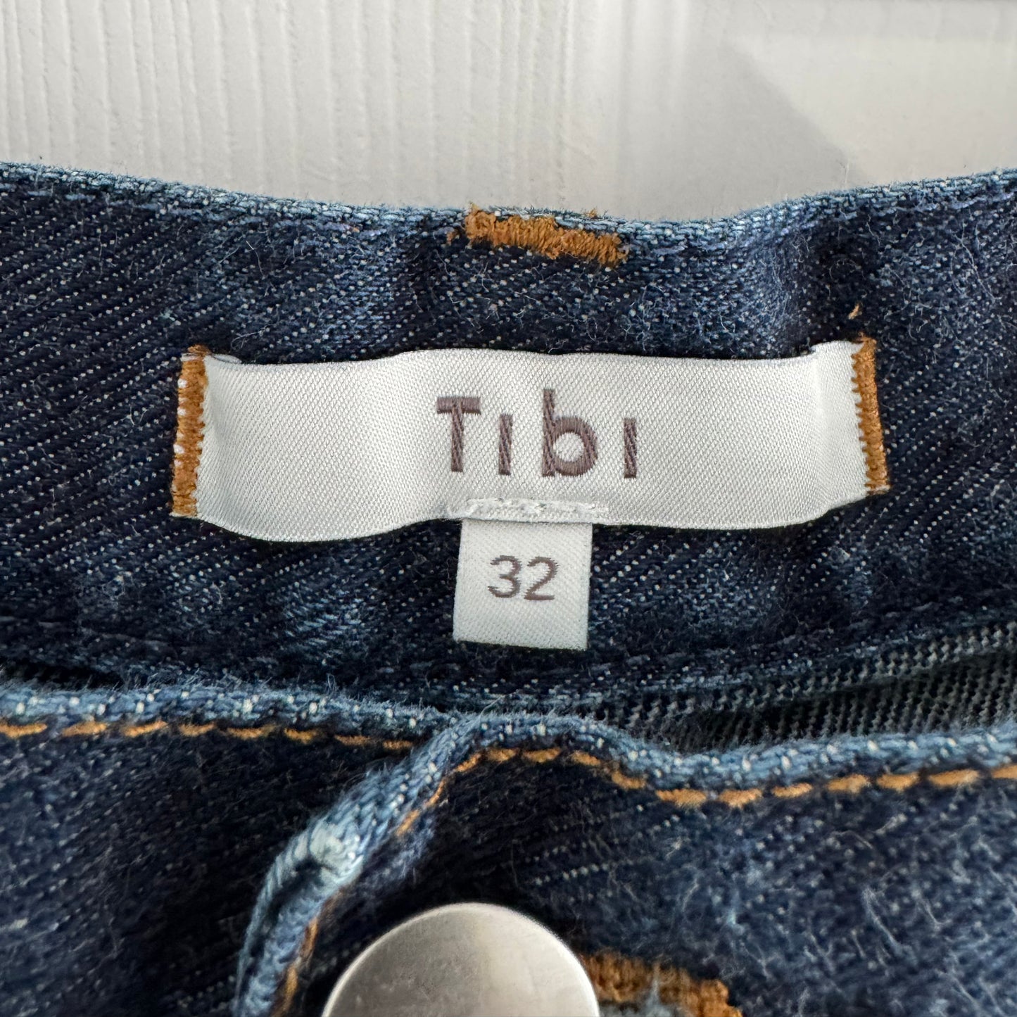 Tibi Indigo Denim Slouchy Carpenter Jean in Dark Denim, size 32