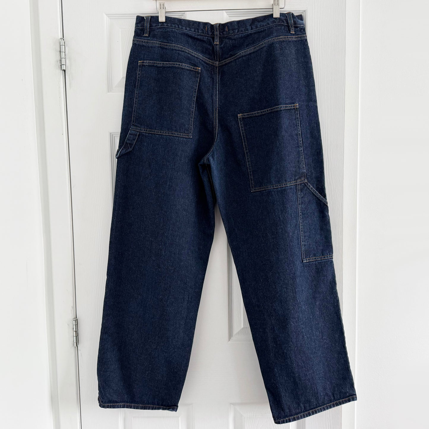 Tibi Indigo Denim Slouchy Carpenter Jean in Dark Denim, size 32