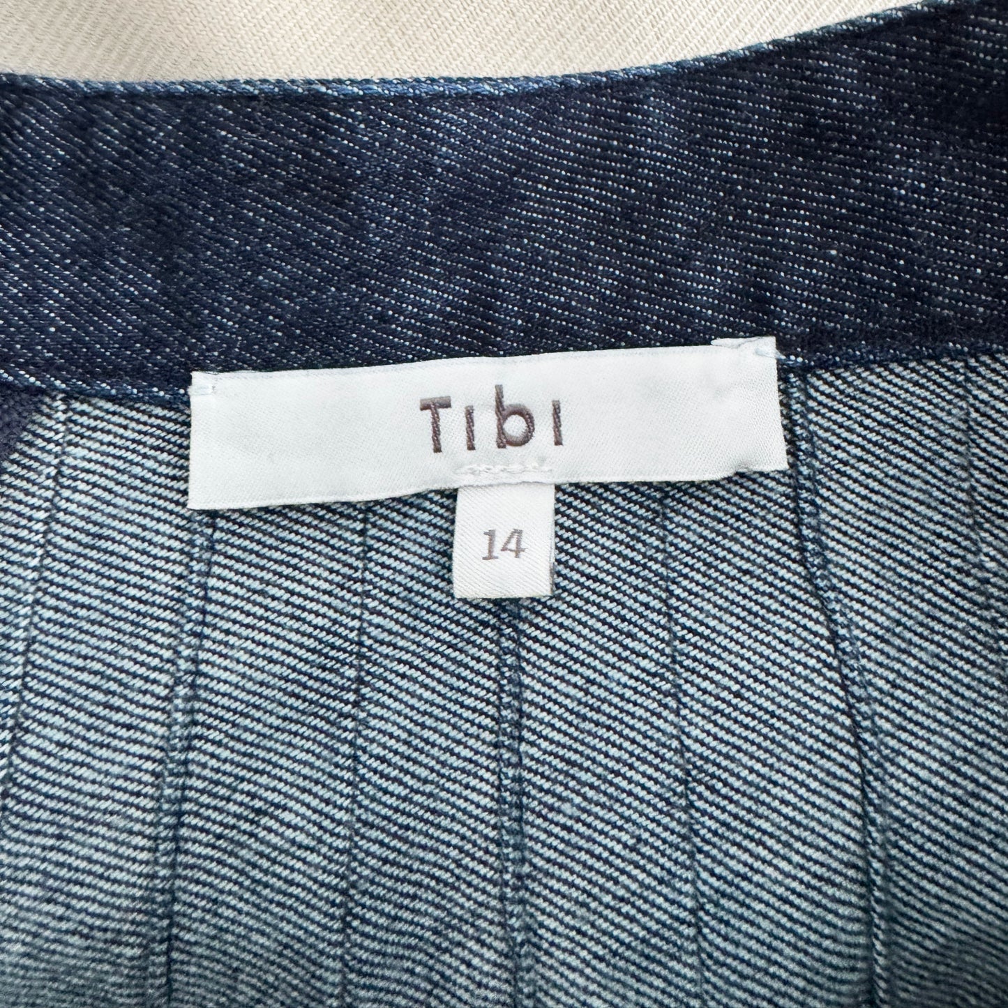 Tibi Brushed Denim Pintucked Skirt in Indigo, size 14