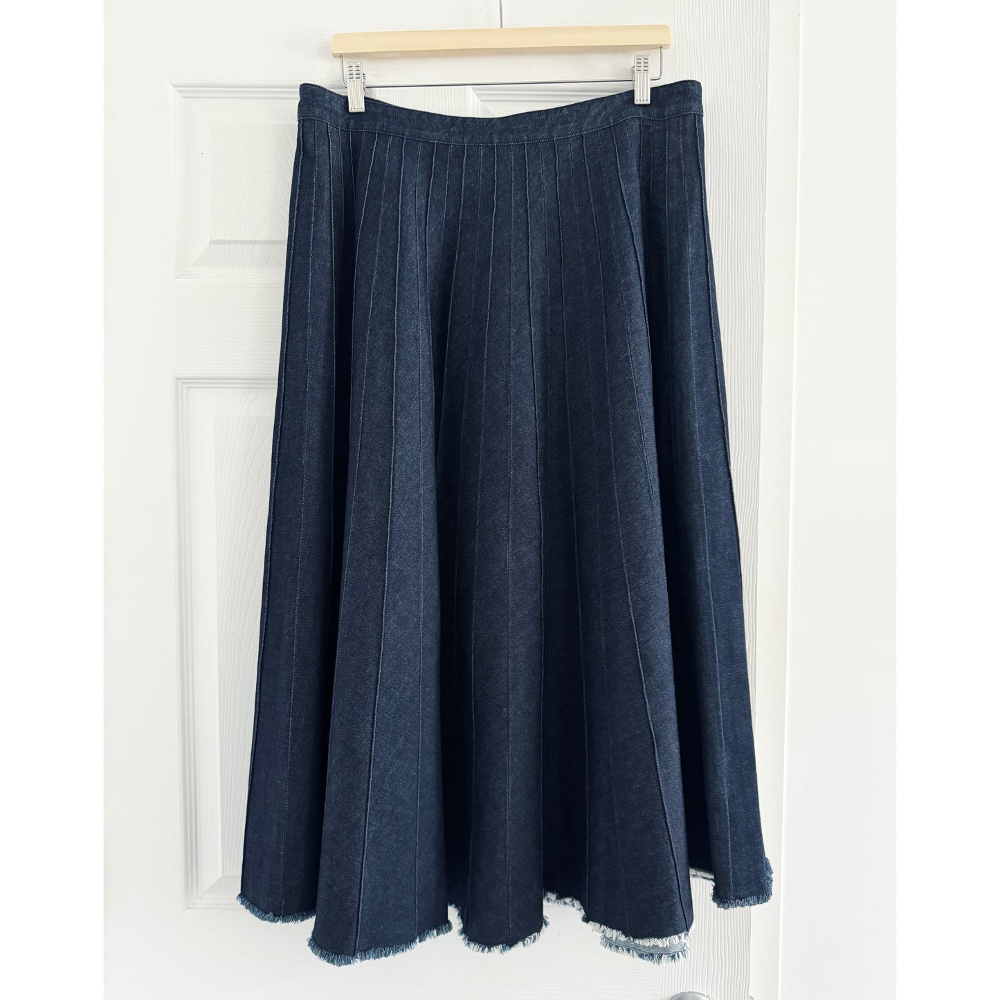Tibi Brushed Denim Pintucked Skirt in Indigo, size 14