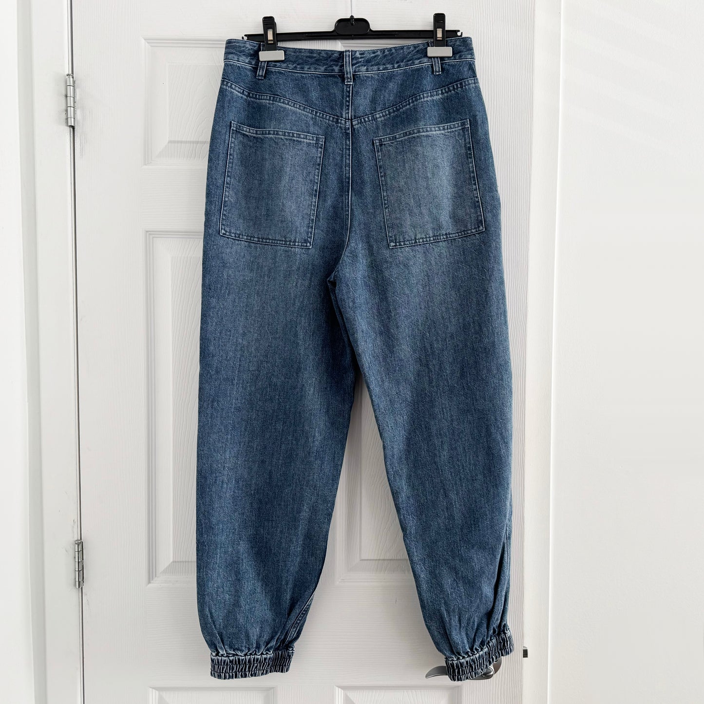 Tibi Zippered Denim Jogger in Classic Blue, size 28