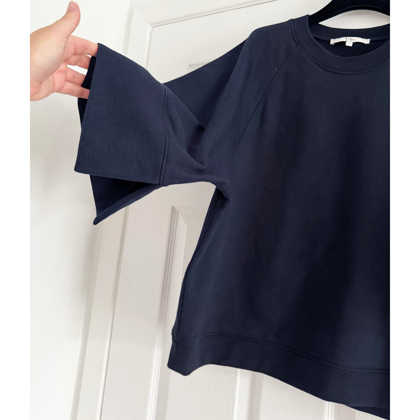 Tibi Crewneck "Easy" Sweatshirt in Navy, size Small