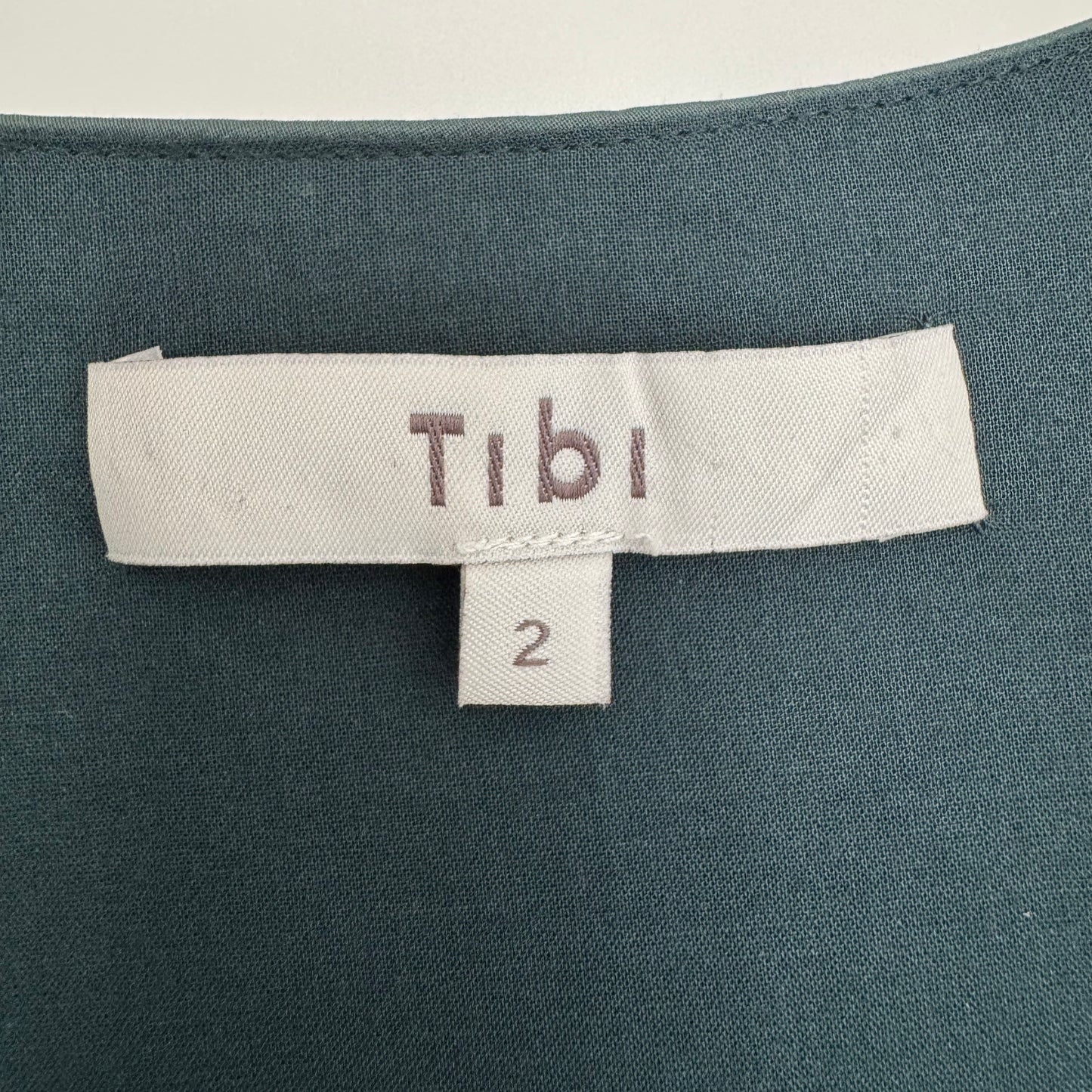 Tibi Eco Poplin Deep V Sculpted Top in "Phthlao Green", size 2